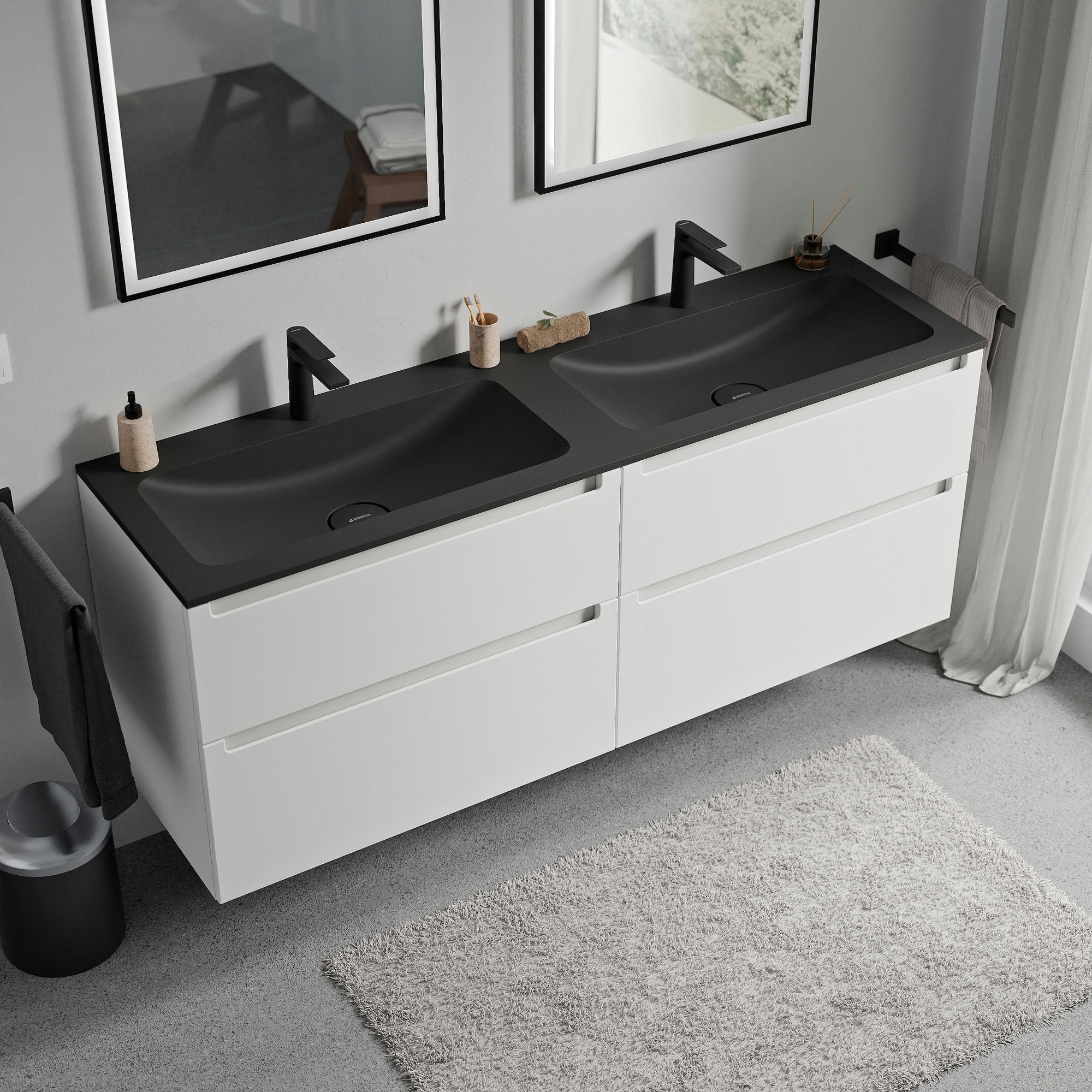 Meuble salle de bain VIREO 160 cm - avec vasque en fonte minérale CREAM - couleur au choix