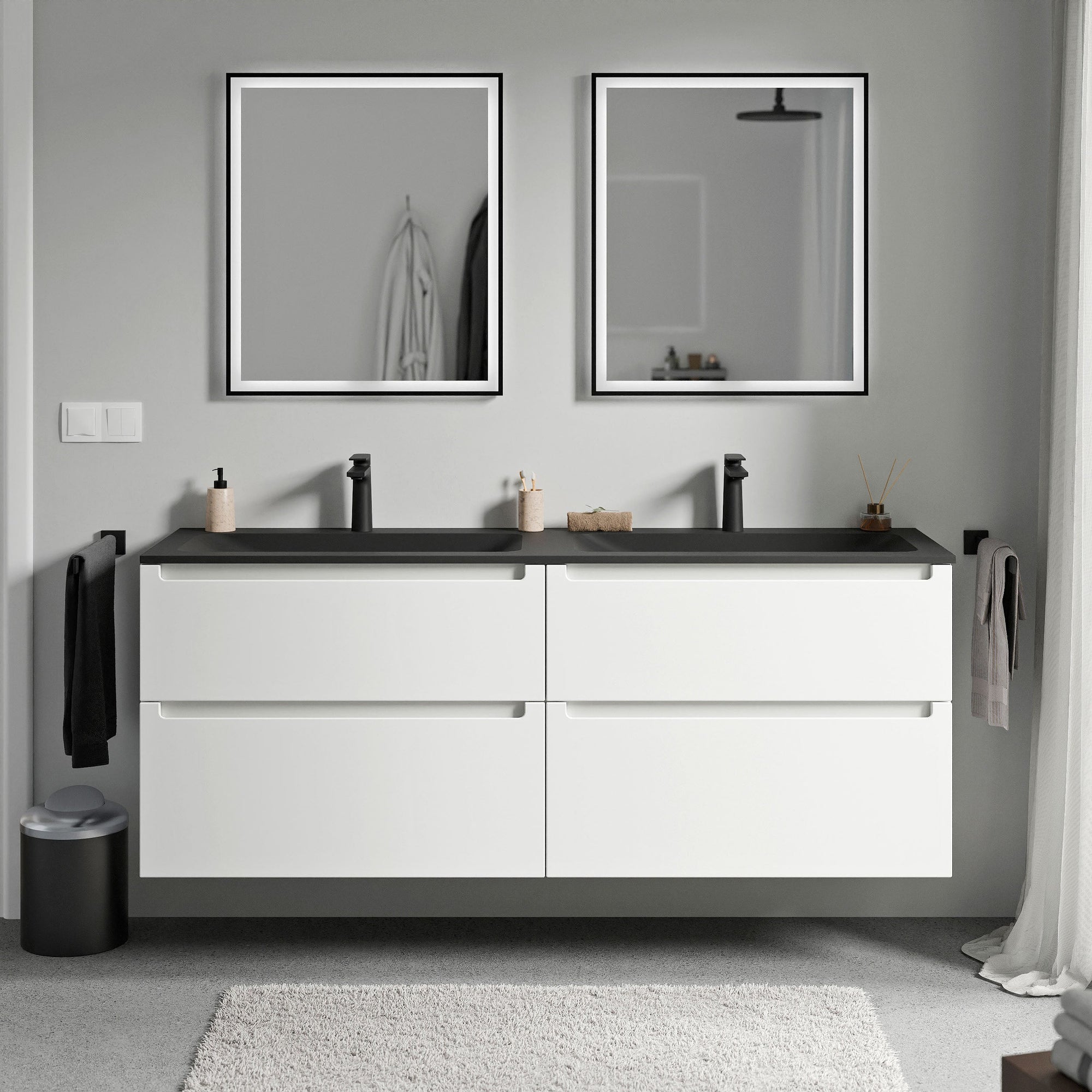 Meuble salle de bain VIREO 160 cm - avec vasque en fonte minérale CREAM - couleur au choix