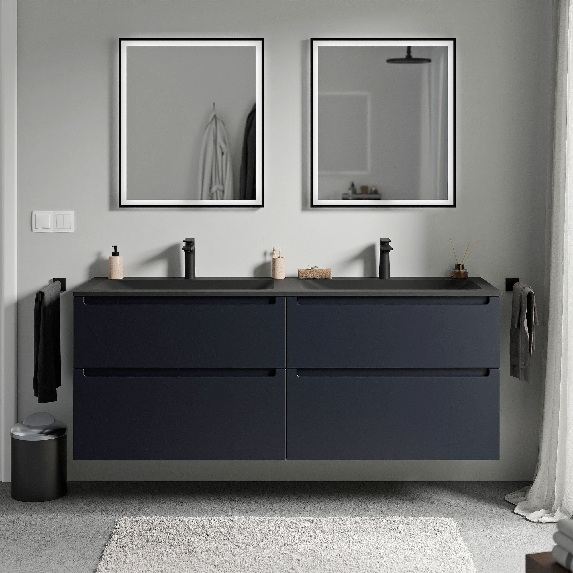 Meuble salle de bain VIREO 160 cm - avec vasque en fonte minérale CREAM - couleur au choix