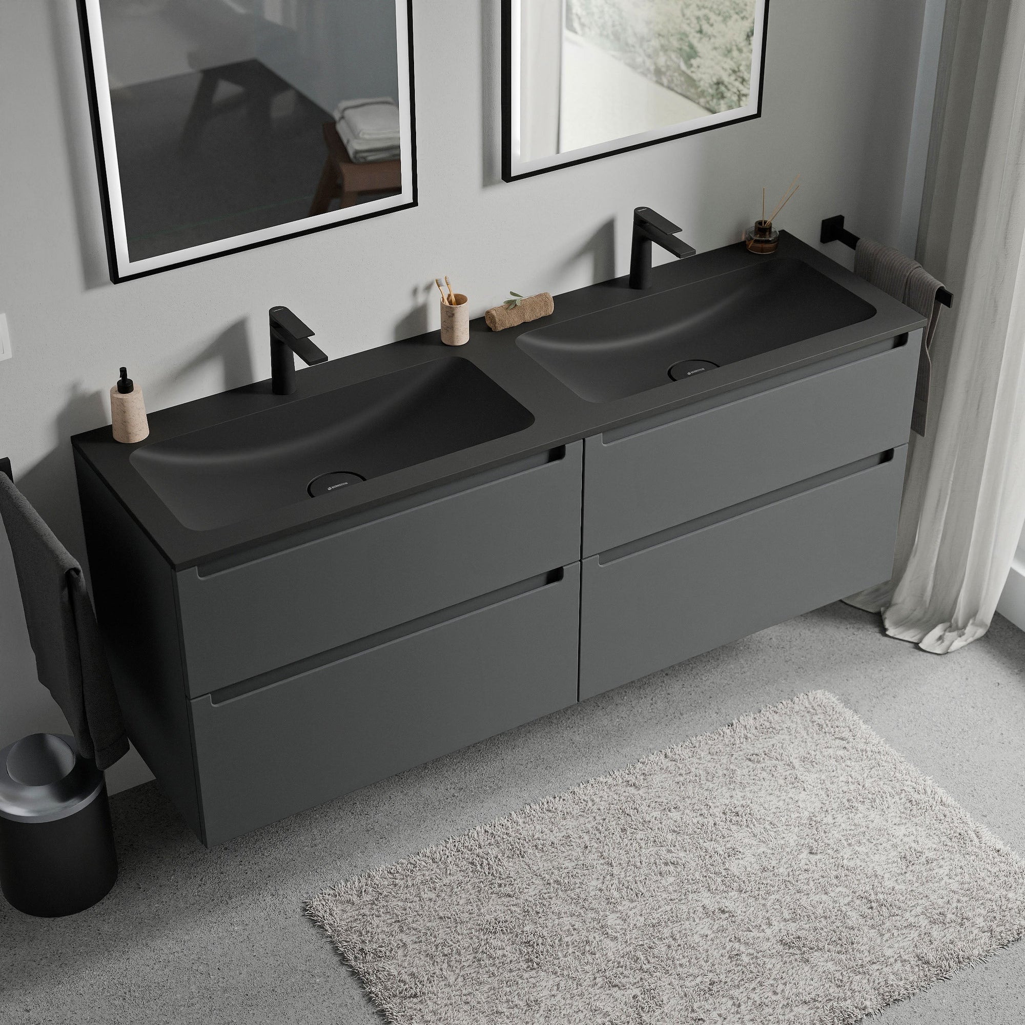 Meuble salle de bain VIREO 160 cm - avec vasque en fonte minérale CREAM - couleur au choix