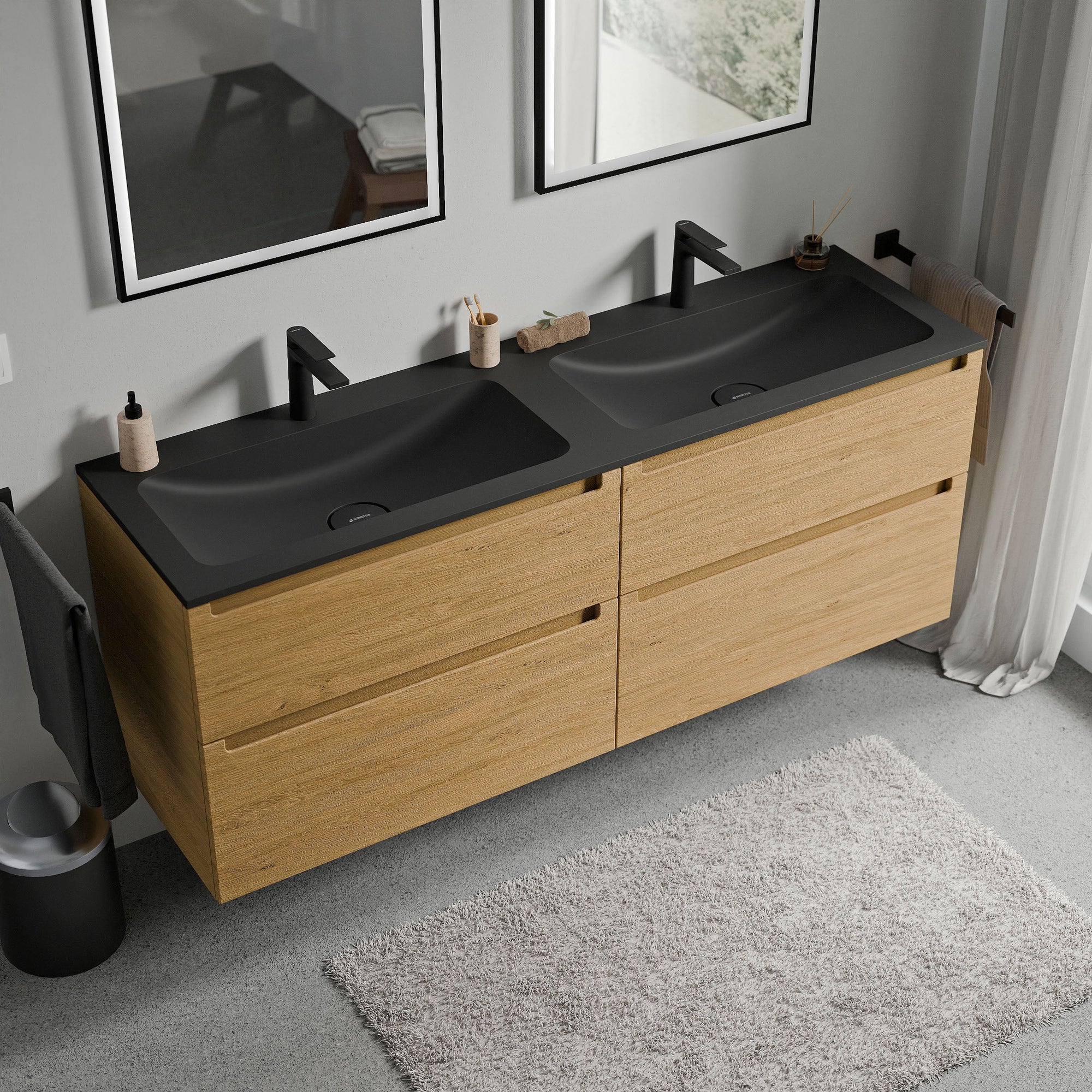 Meuble salle de bain VIREO 160 cm - avec vasque en fonte minérale CREAM - couleur au choix
