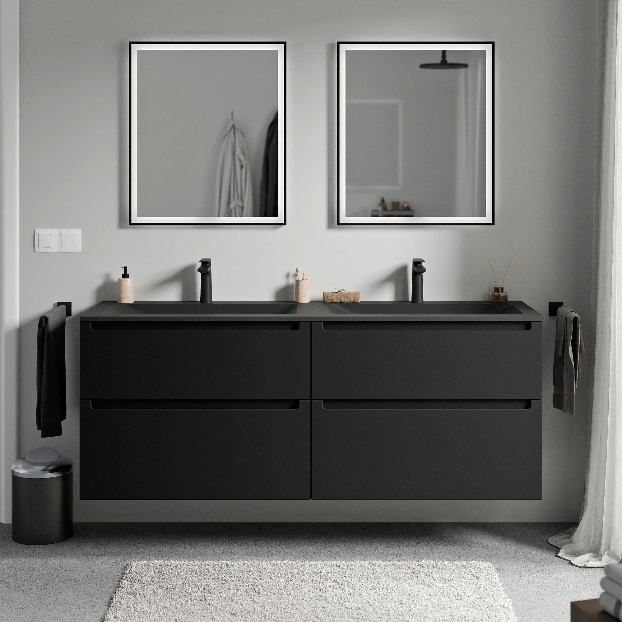 Meuble salle de bain VIREO 160 cm - avec vasque en fonte minérale CREAM - couleur au choix