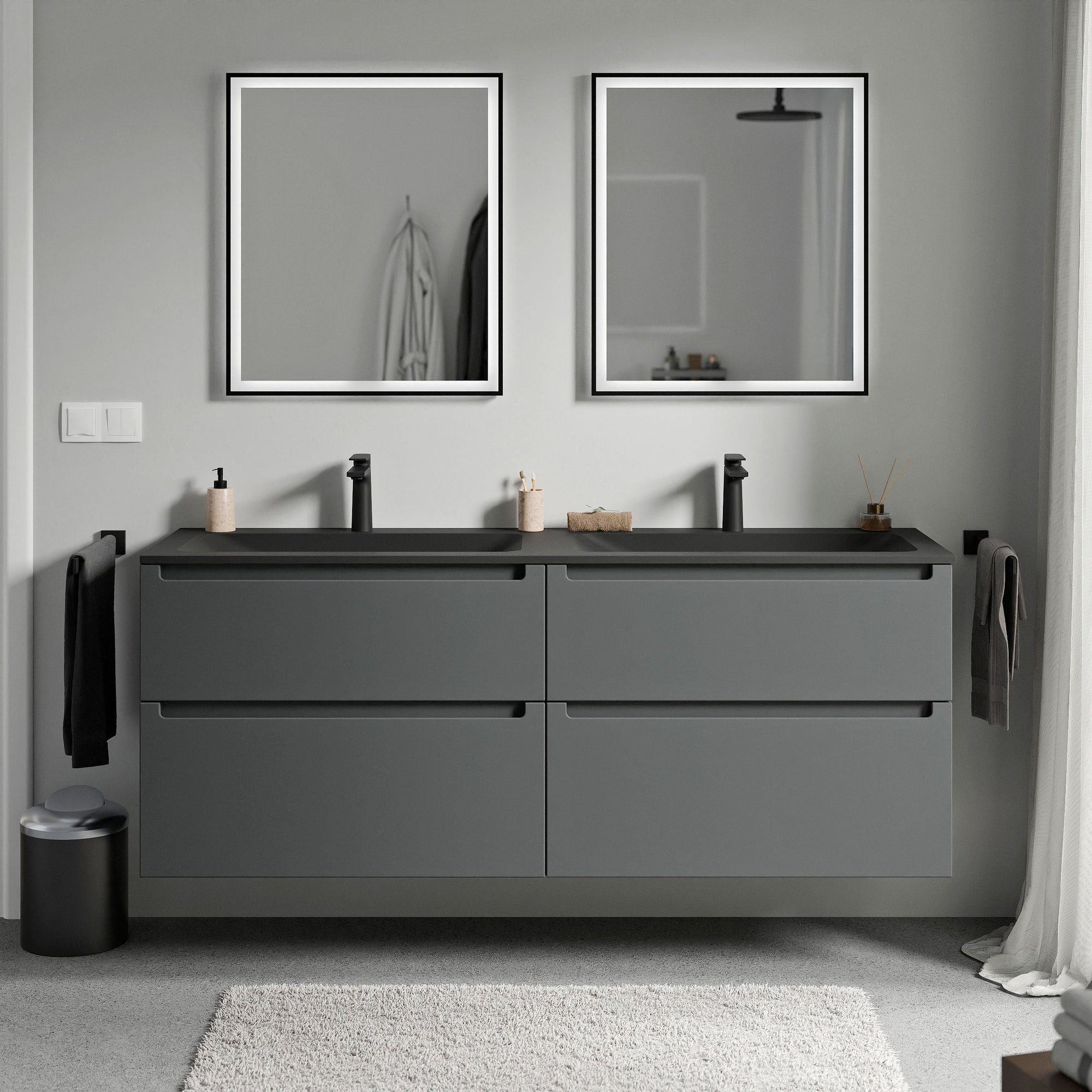 Meuble salle de bain VIREO 160 cm - avec vasque en fonte minérale CREAM - couleur au choix