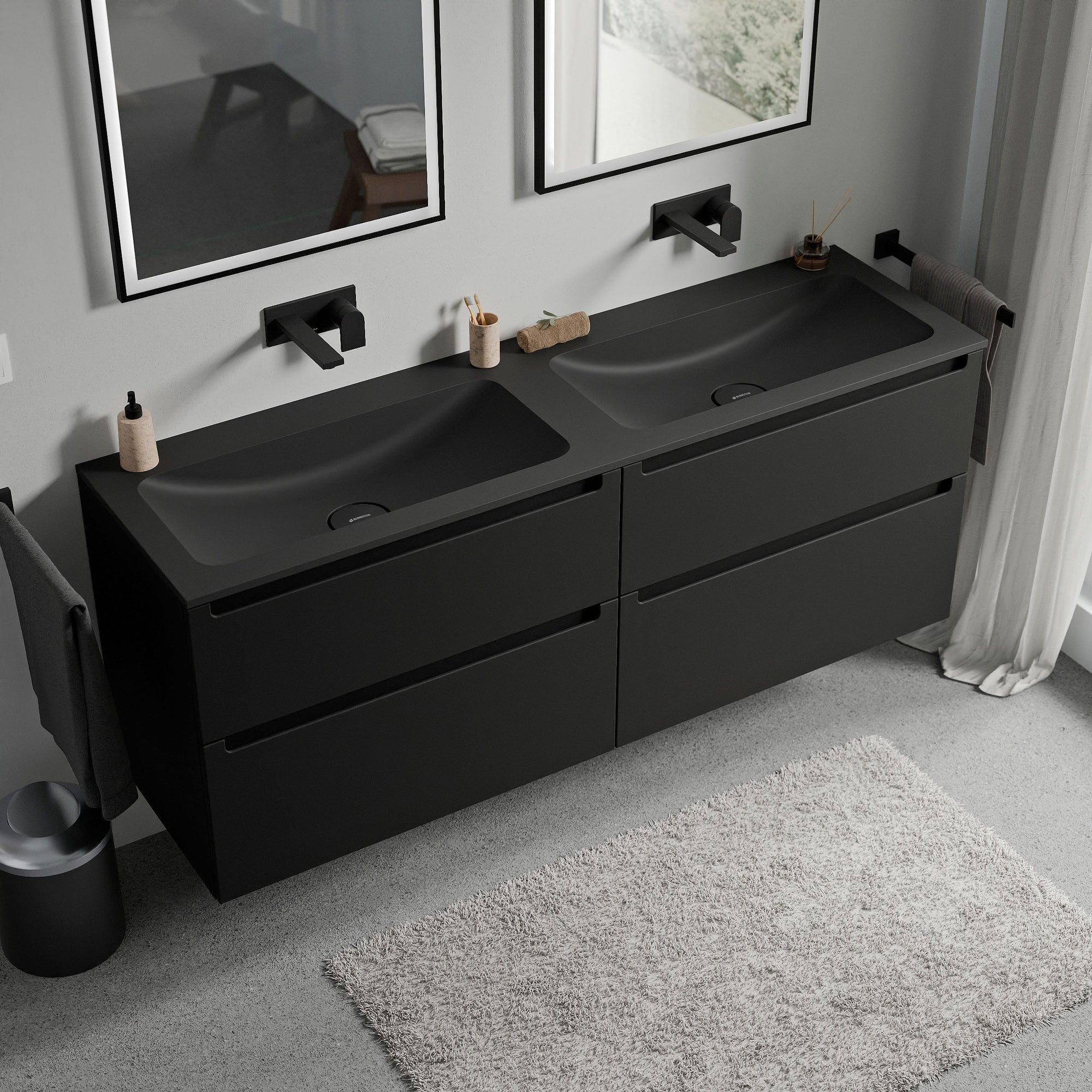 Meuble salle de bain VIREO 160 cm - avec vasque en fonte minérale CREAM - couleur au choix