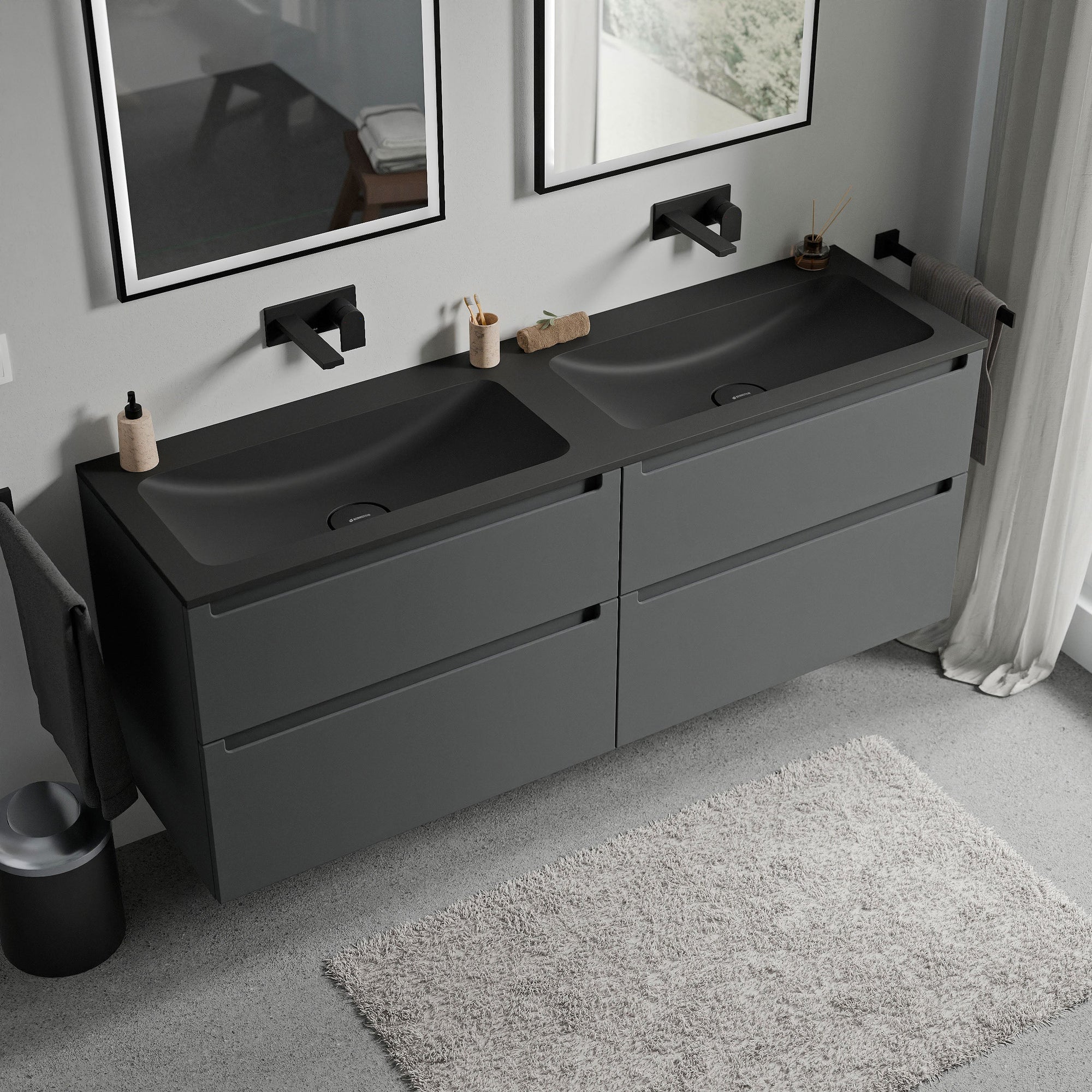 Meuble salle de bain VIREO 160 cm - avec vasque en fonte minérale CREAM - couleur au choix
