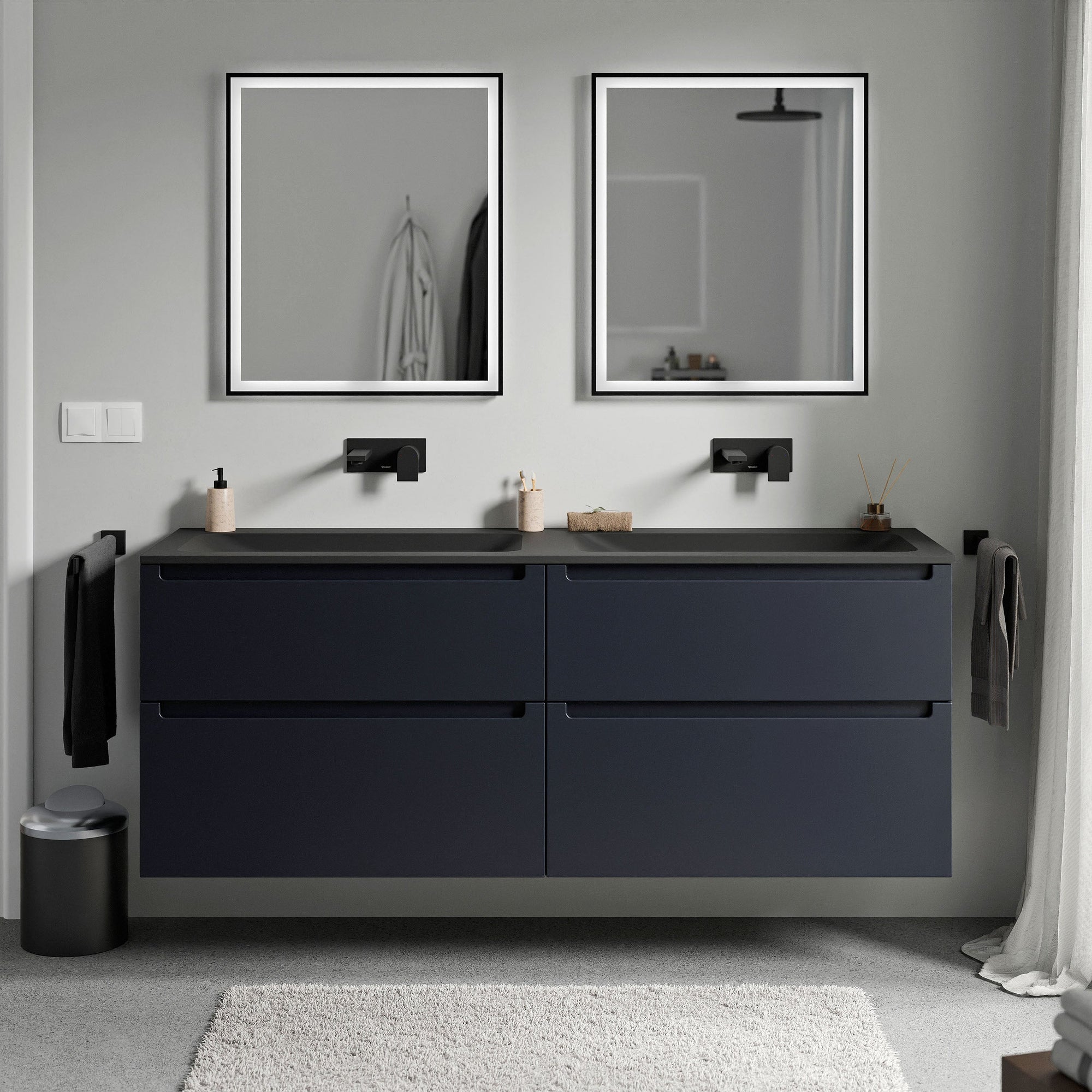 Meuble salle de bain VIREO 160 cm - avec vasque en fonte minérale CREAM - couleur au choix
