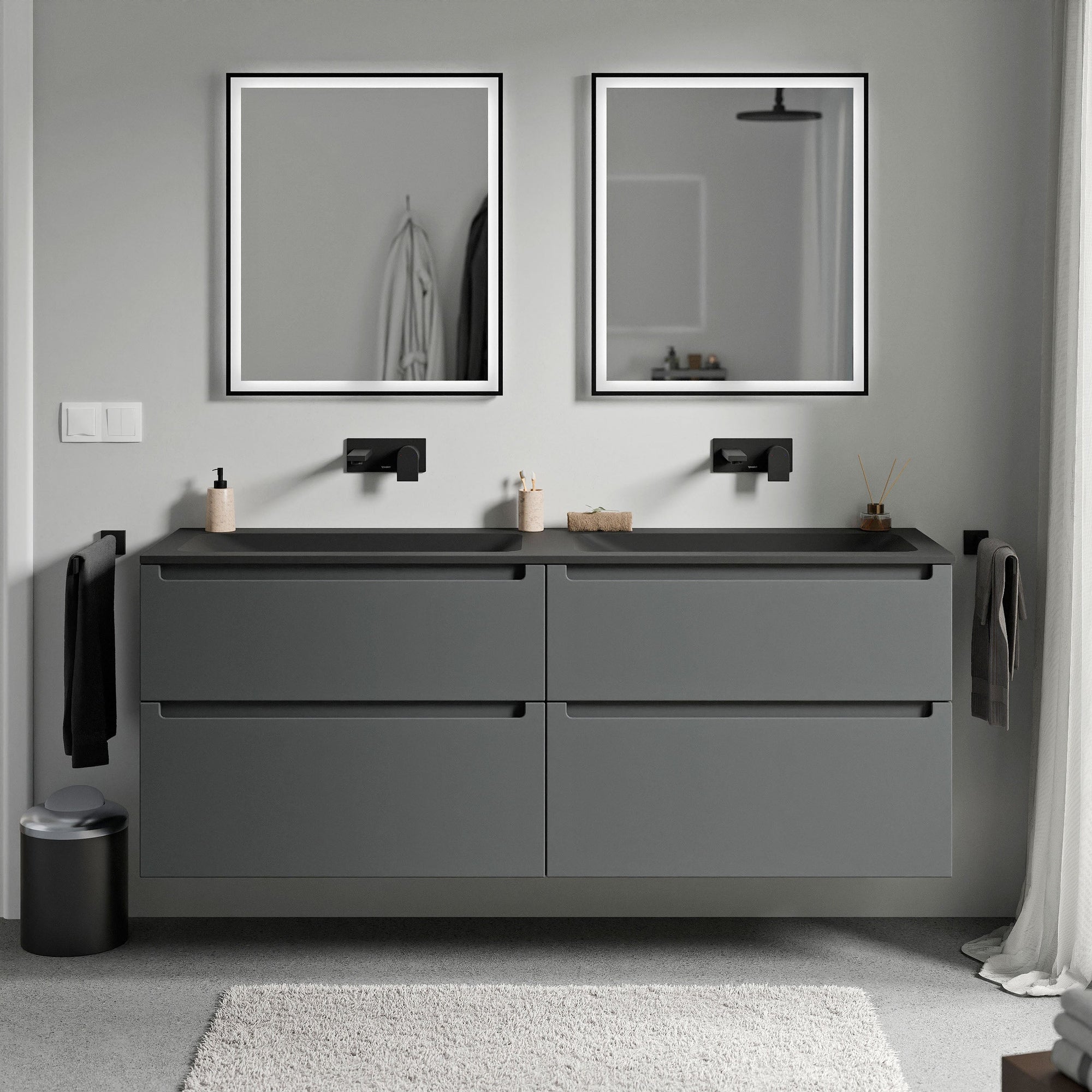 Meuble salle de bain VIREO 160 cm - avec vasque en fonte minérale CREAM - couleur au choix