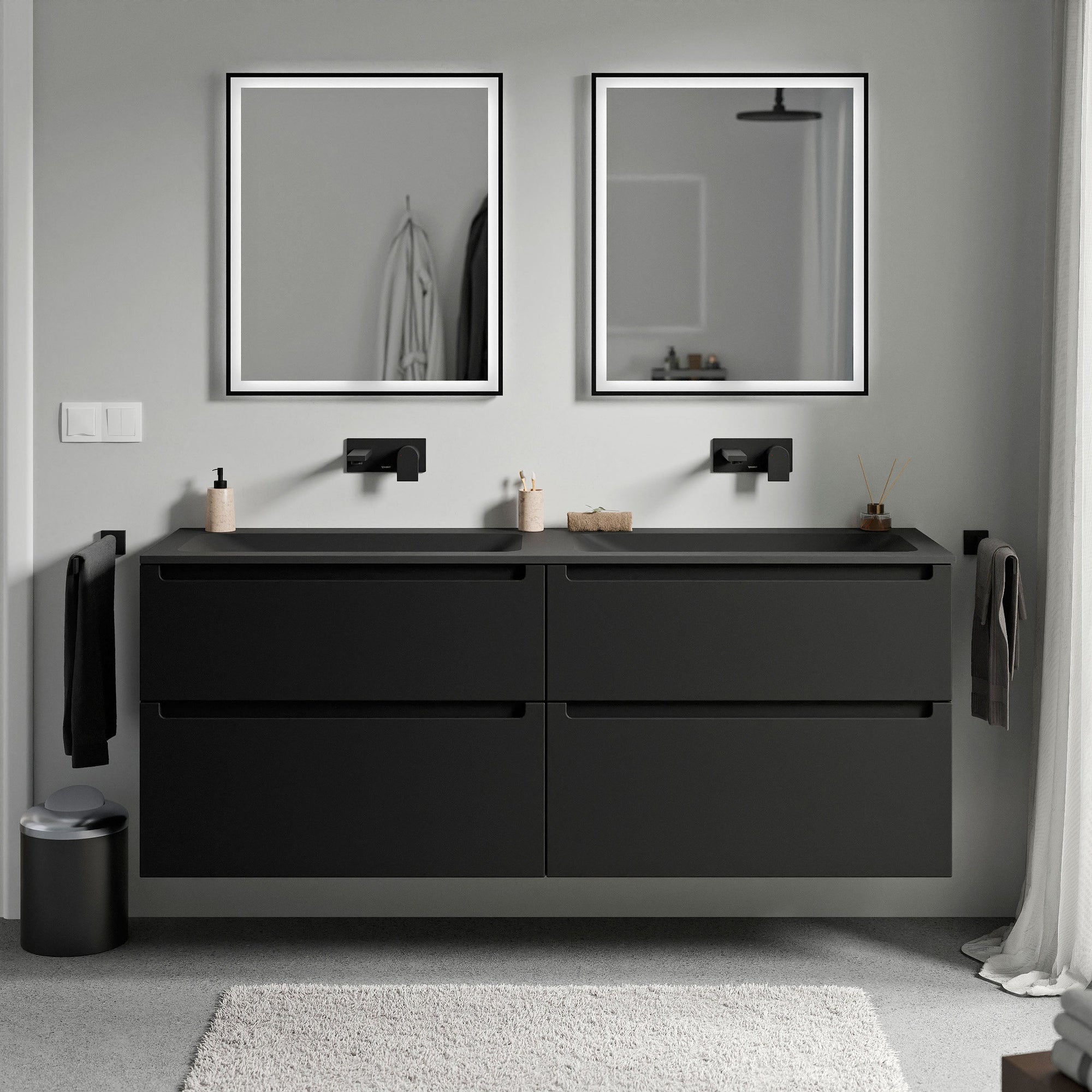 Meuble salle de bain VIREO 160 cm - avec vasque en fonte minérale CREAM - couleur au choix