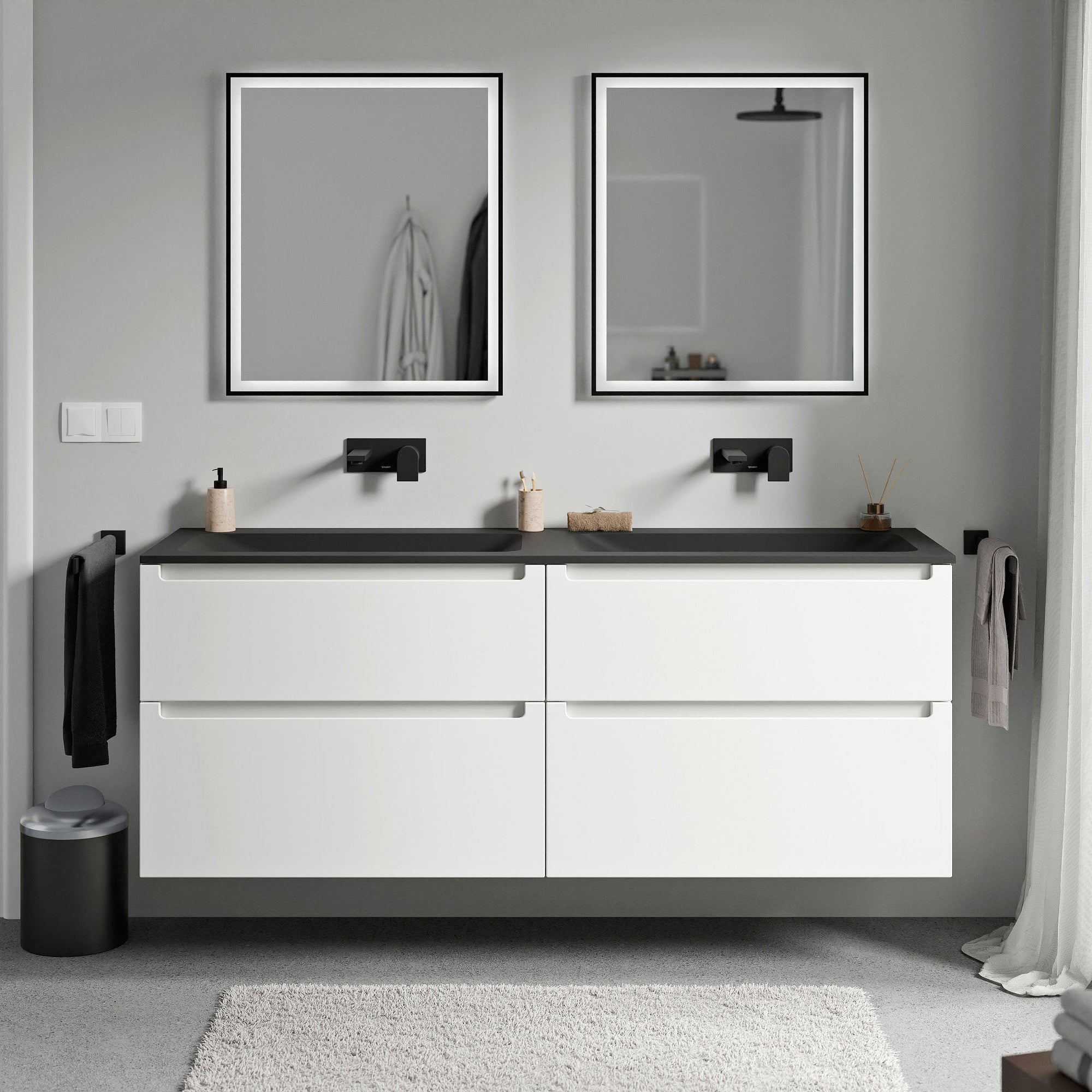 Meuble salle de bain VIREO 160 cm - avec vasque en fonte minérale CREAM - couleur au choix