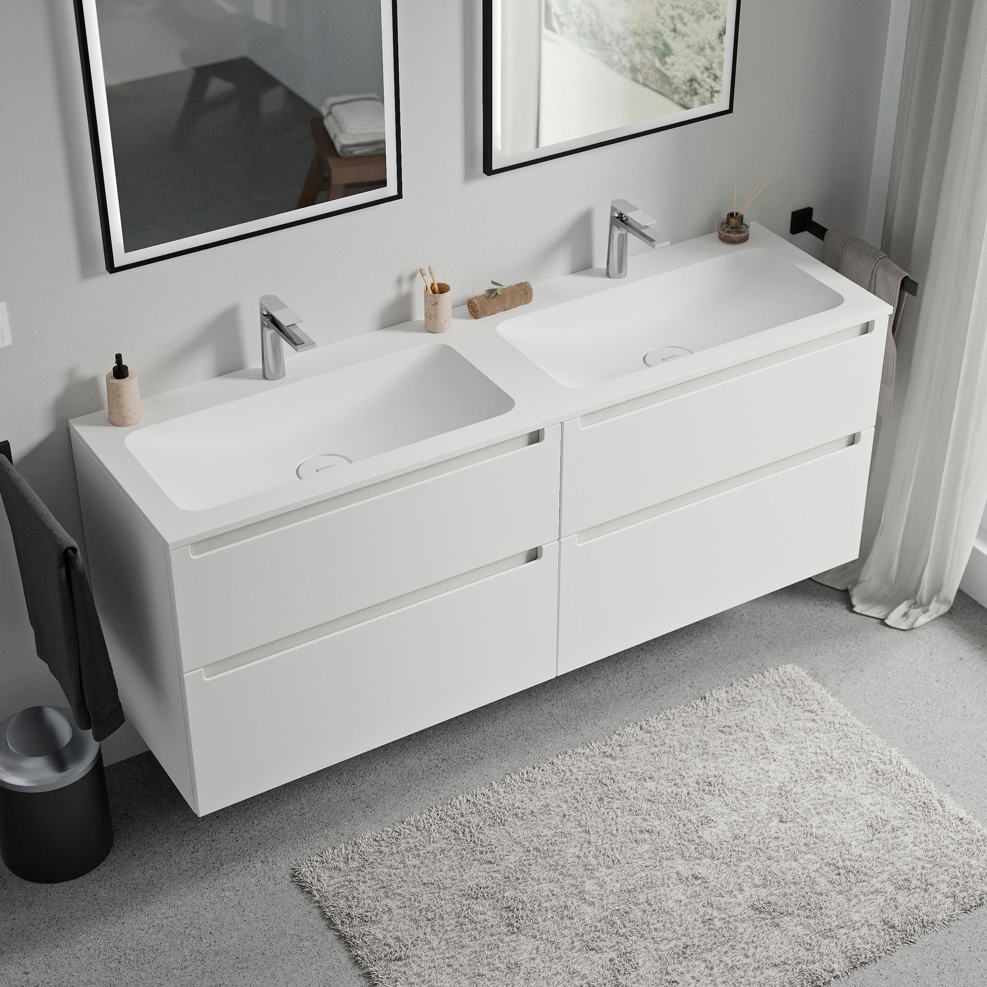 Meuble salle de bain VIREO 160 cm - avec vasque en fonte minérale CREAM - couleur au choix
