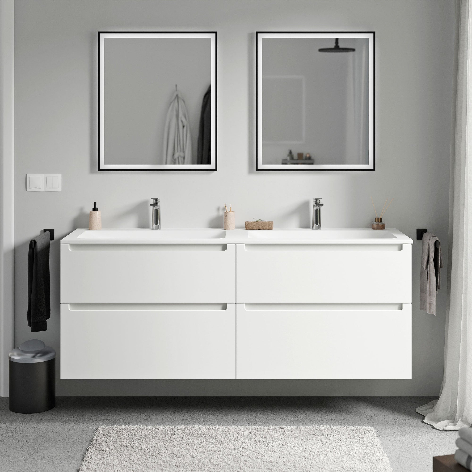 Meuble salle de bain VIREO 160 cm - avec vasque en fonte minérale CREAM - couleur au choix