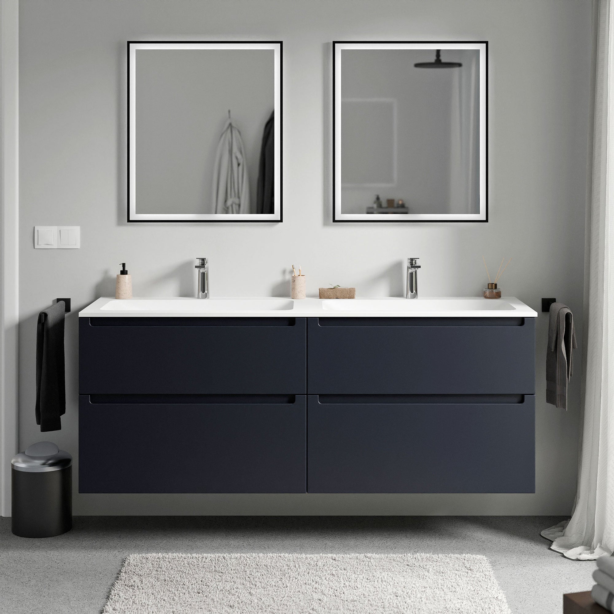 Meuble salle de bain VIREO 160 cm - avec vasque en fonte minérale CREAM - couleur au choix