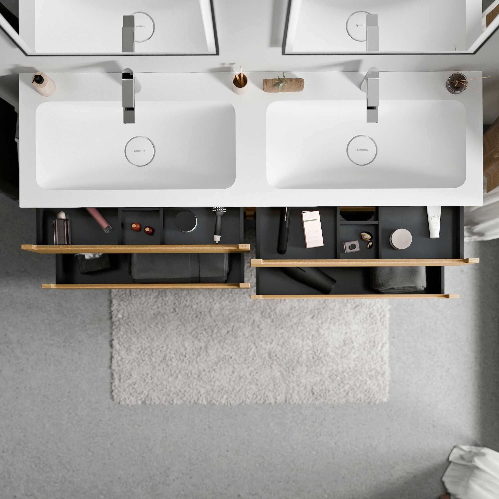 Meuble salle de bain VIREO 160 cm - avec vasque en fonte minérale CREAM - couleur au choix