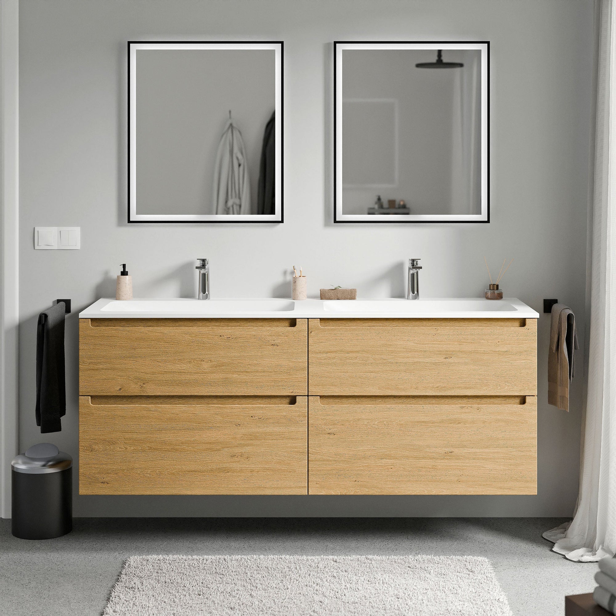 Meuble salle de bain VIREO 160 cm - avec vasque en fonte minérale CREAM - couleur au choix