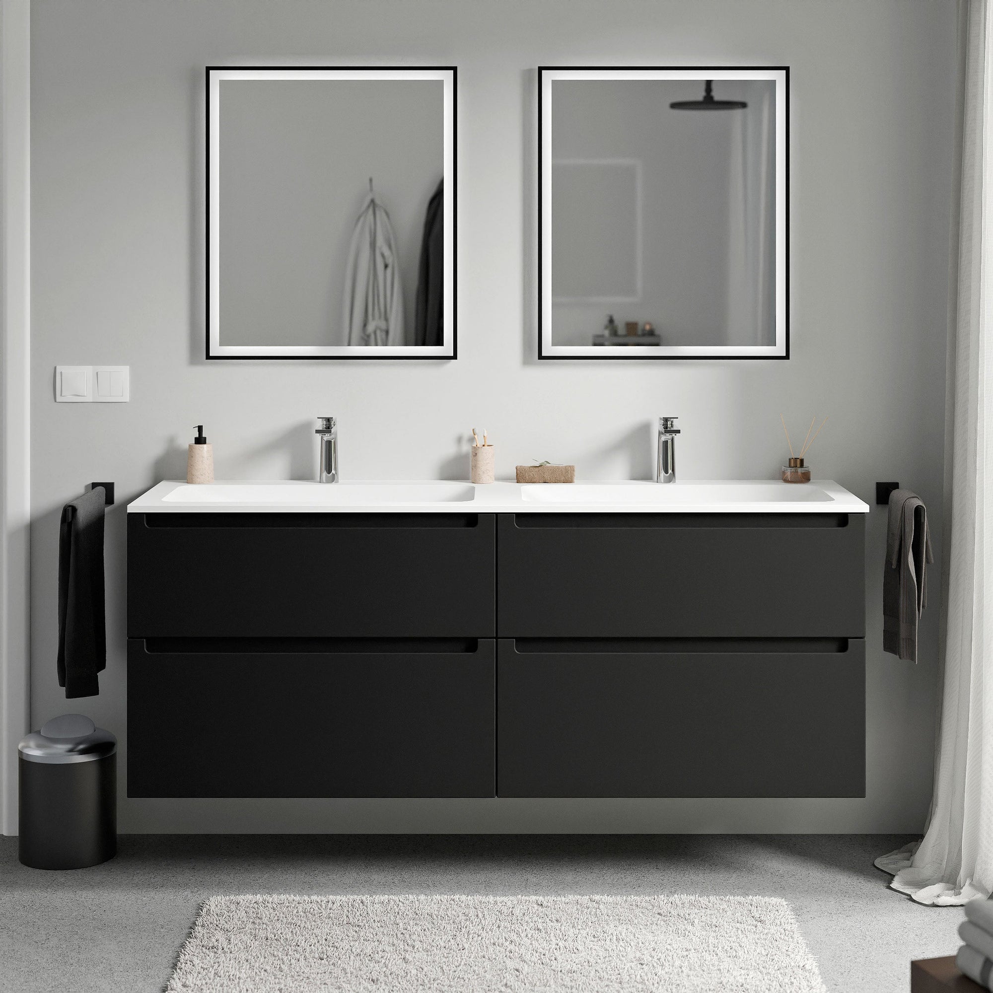 Meuble salle de bain VIREO 160 cm - avec vasque en fonte minérale CREAM - couleur au choix