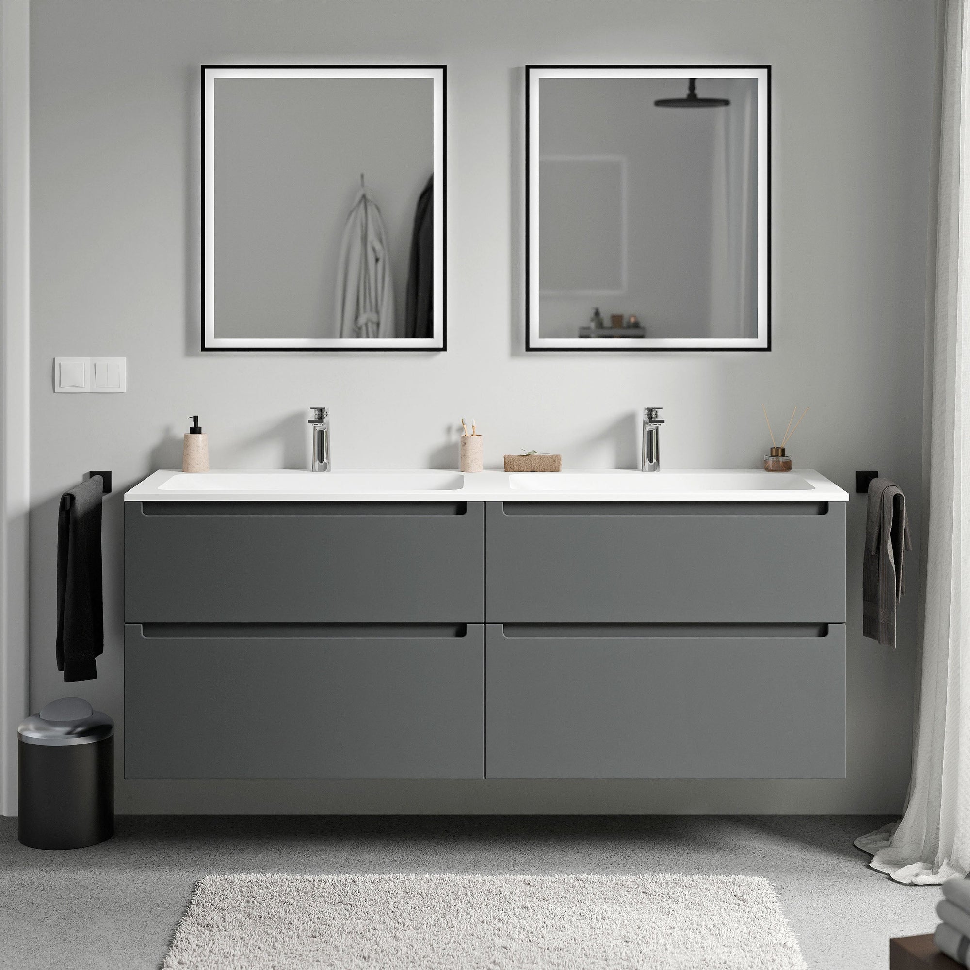 Meuble salle de bain VIREO 160 cm - avec vasque en fonte minérale CREAM - couleur au choix