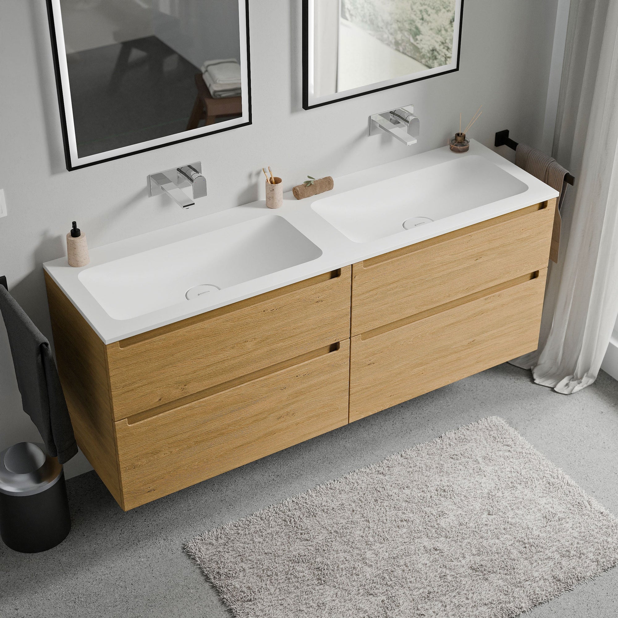 Meuble salle de bain VIREO 160 cm - avec vasque en fonte minérale CREAM - couleur au choix