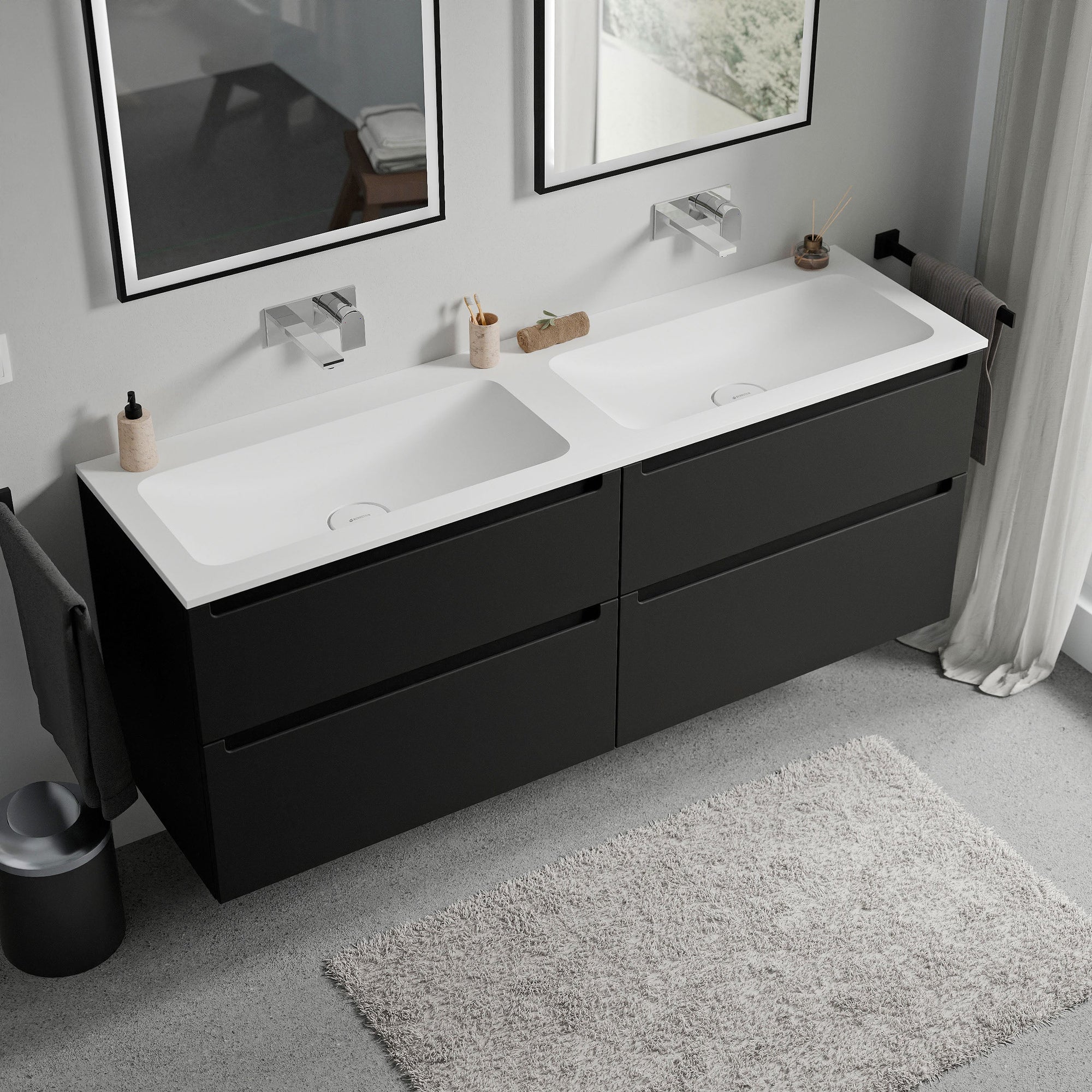 Meuble salle de bain VIREO 160 cm - avec vasque en fonte minérale CREAM - couleur au choix