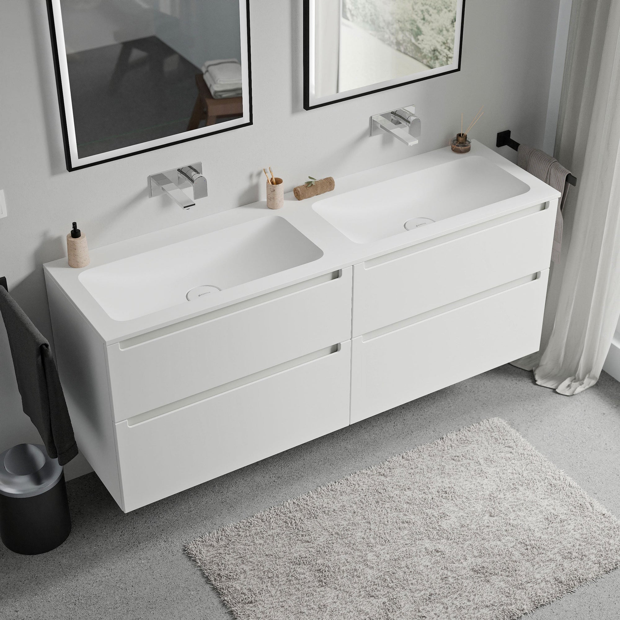 Meuble salle de bain VIREO 160 cm - avec vasque en fonte minérale CREAM - couleur au choix
