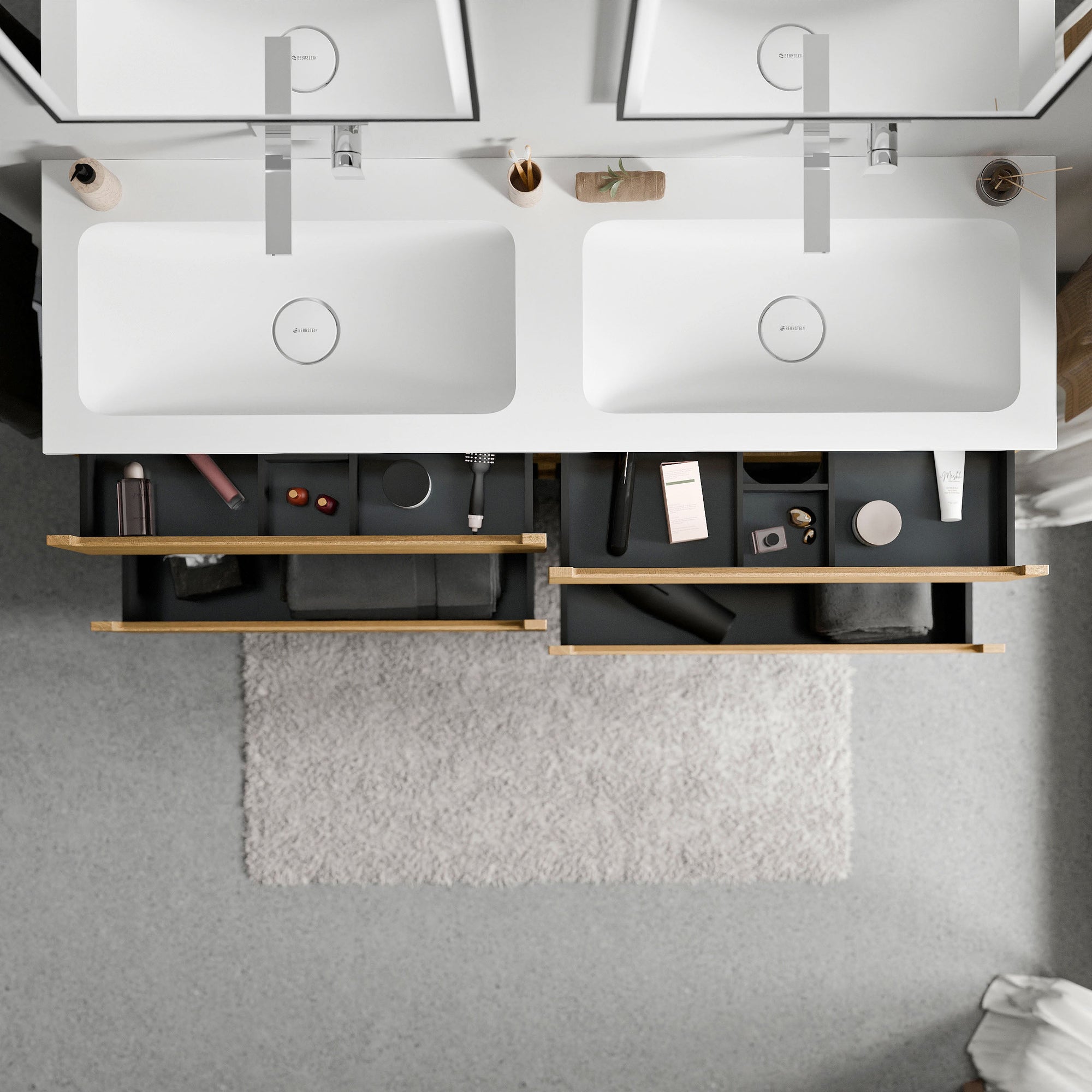 Meuble salle de bain VIREO 160 cm - avec vasque en fonte minérale CREAM - couleur au choix