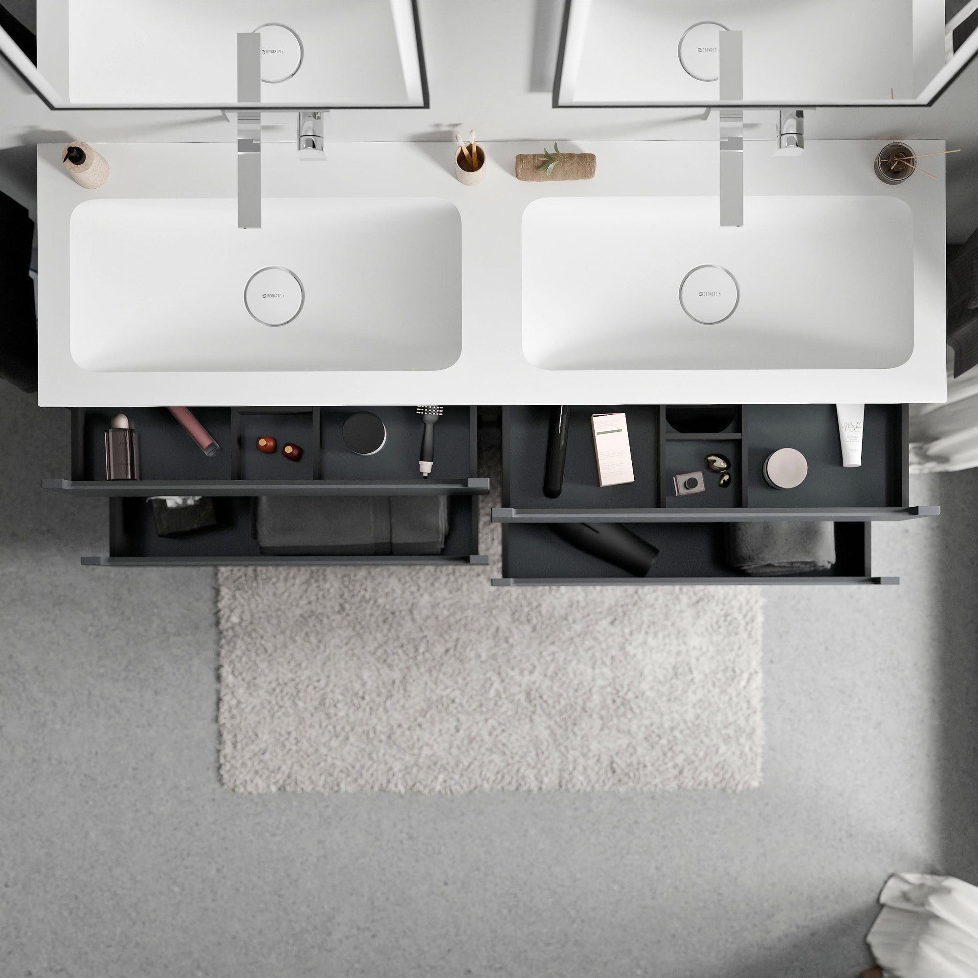 Meuble salle de bain VIREO 160 cm - avec vasque en fonte minérale CREAM - couleur au choix