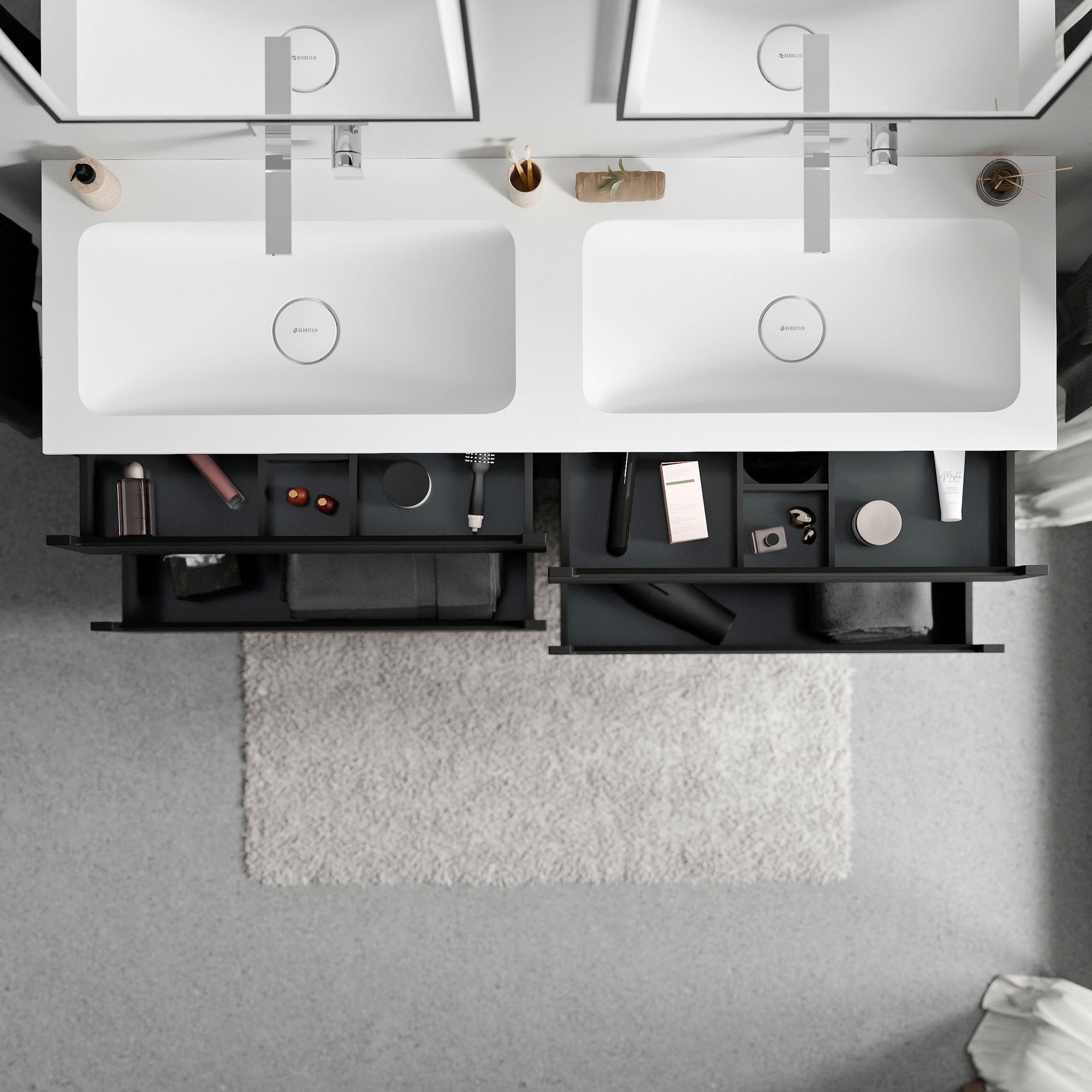 Meuble salle de bain VIREO 160 cm - avec vasque en fonte minérale CREAM - couleur au choix