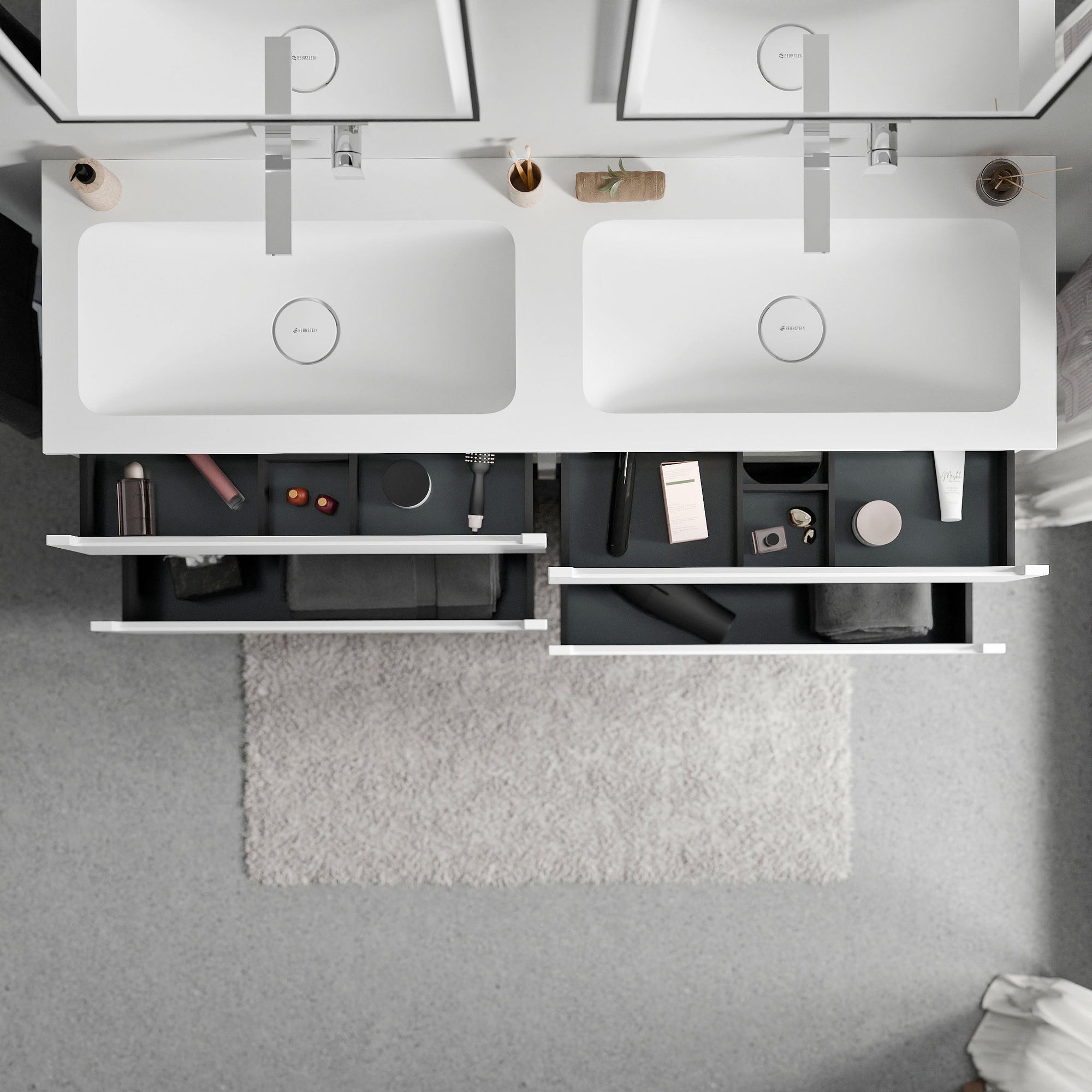 Meuble salle de bain VIREO 160 cm - avec vasque en fonte minérale CREAM - couleur au choix