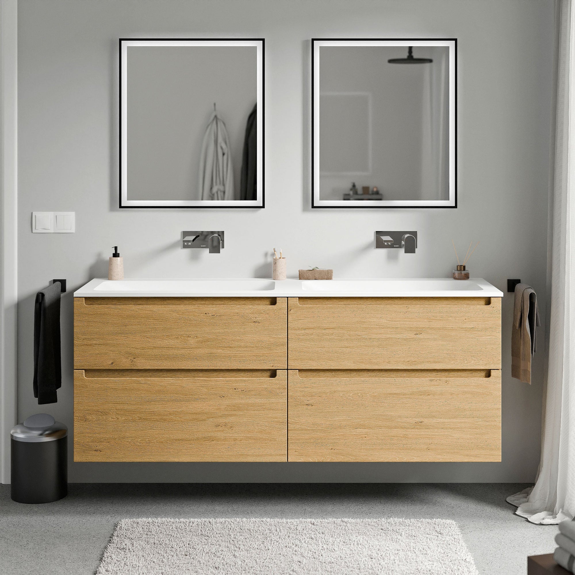 Meuble salle de bain VIREO 160 cm - avec vasque en fonte minérale CREAM - couleur au choix