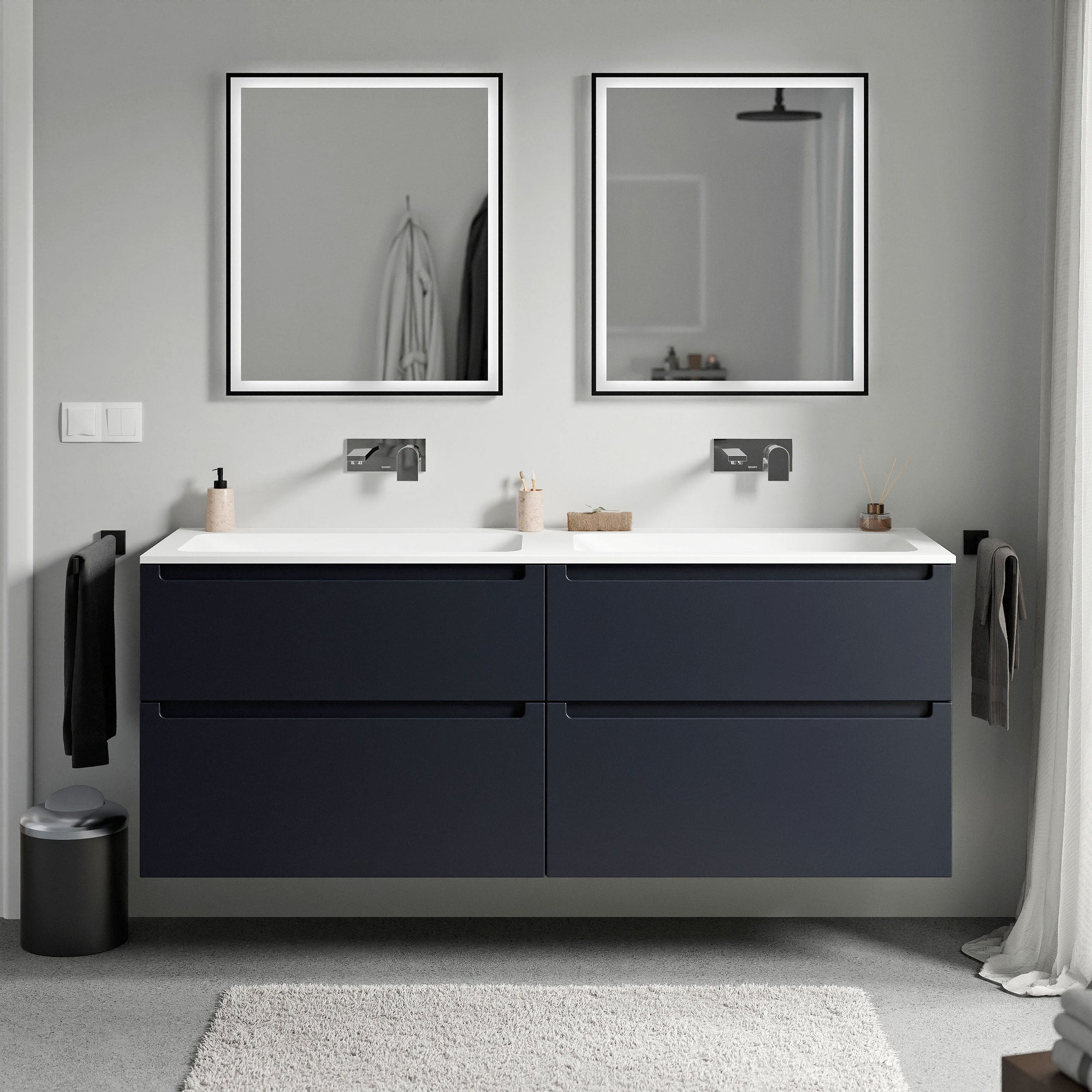 Meuble salle de bain VIREO 160 cm - avec vasque en fonte minérale CREAM - couleur au choix