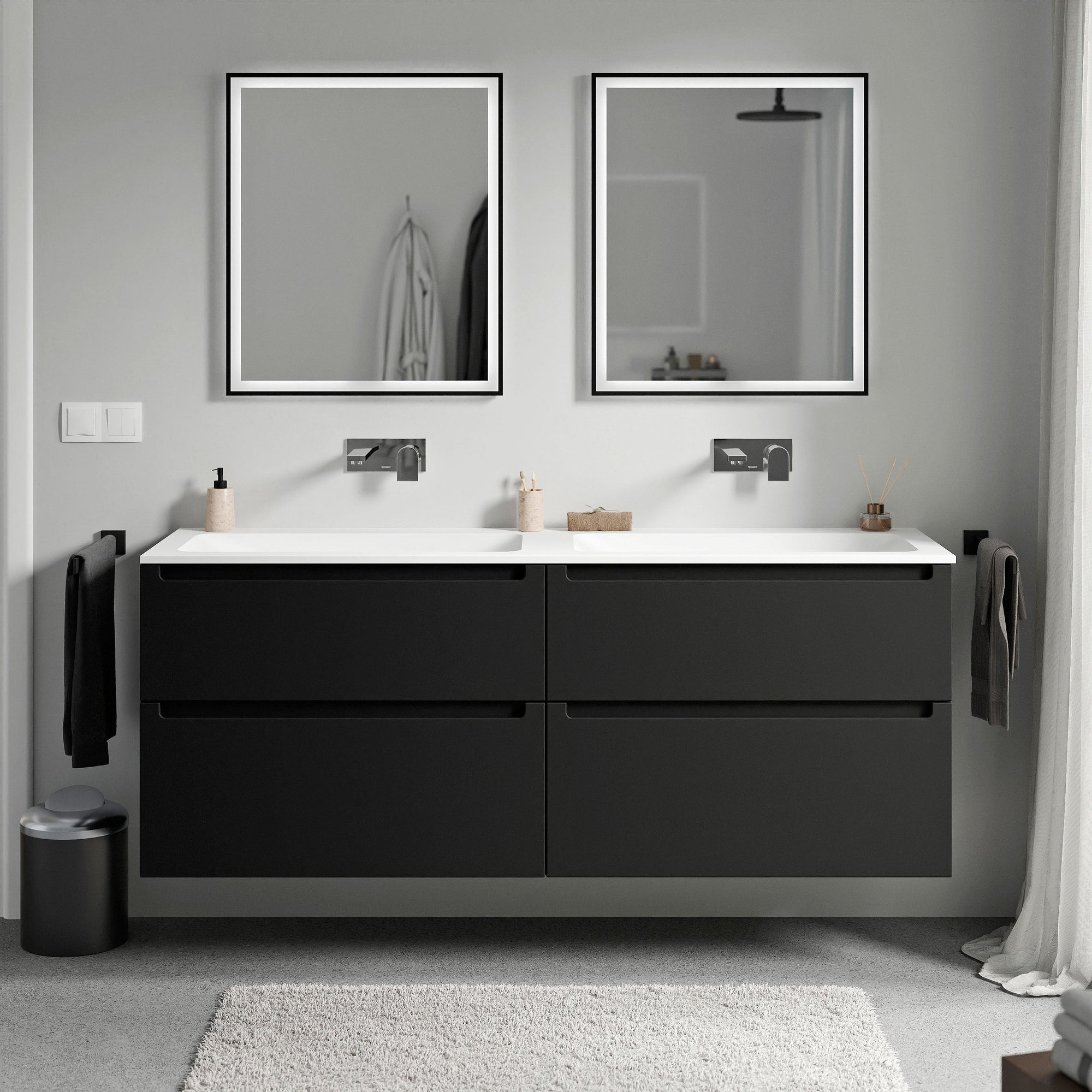 Meuble salle de bain VIREO 160 cm - avec vasque en fonte minérale CREAM - couleur au choix