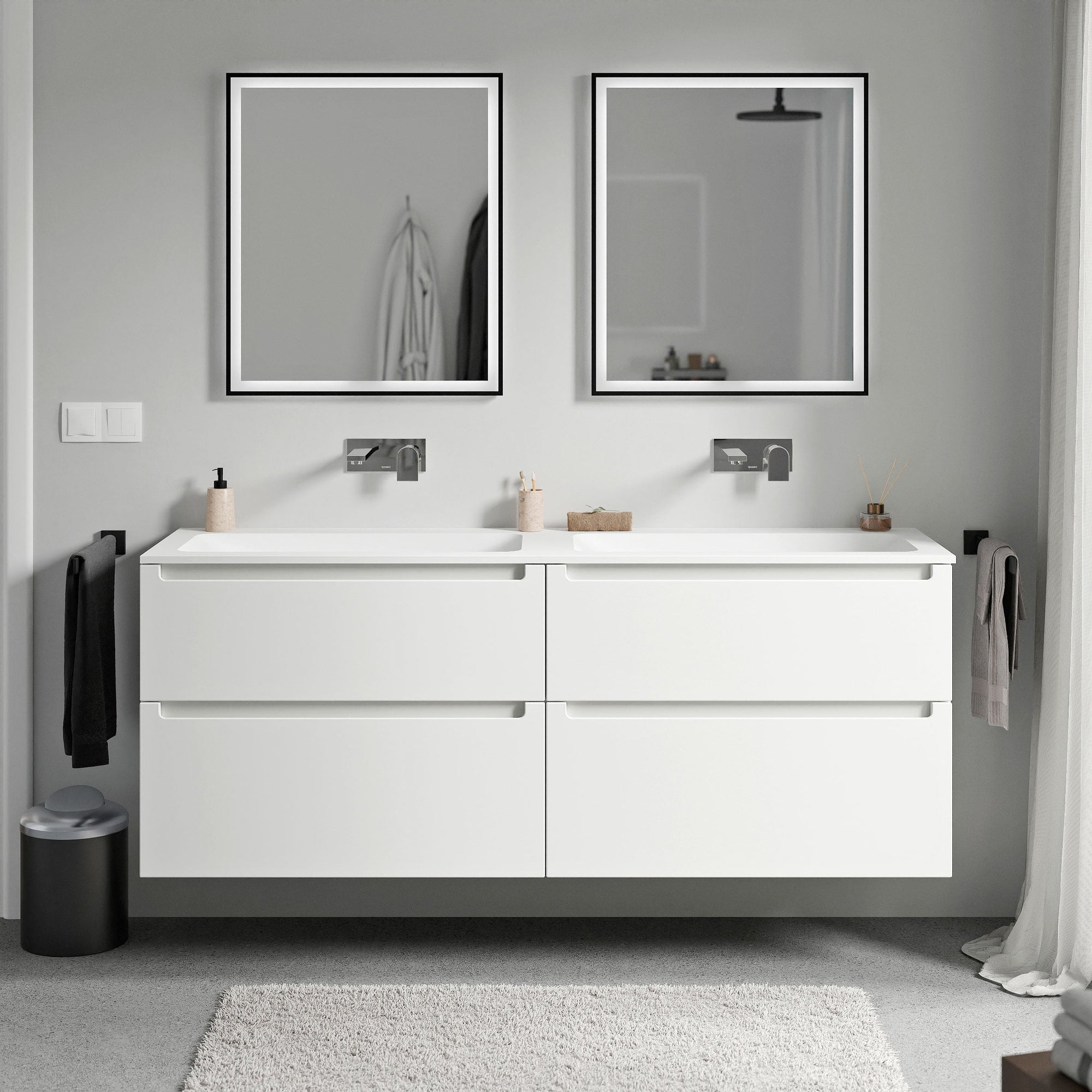 Meuble salle de bain VIREO 160 cm - avec vasque en fonte minérale CREAM - couleur au choix