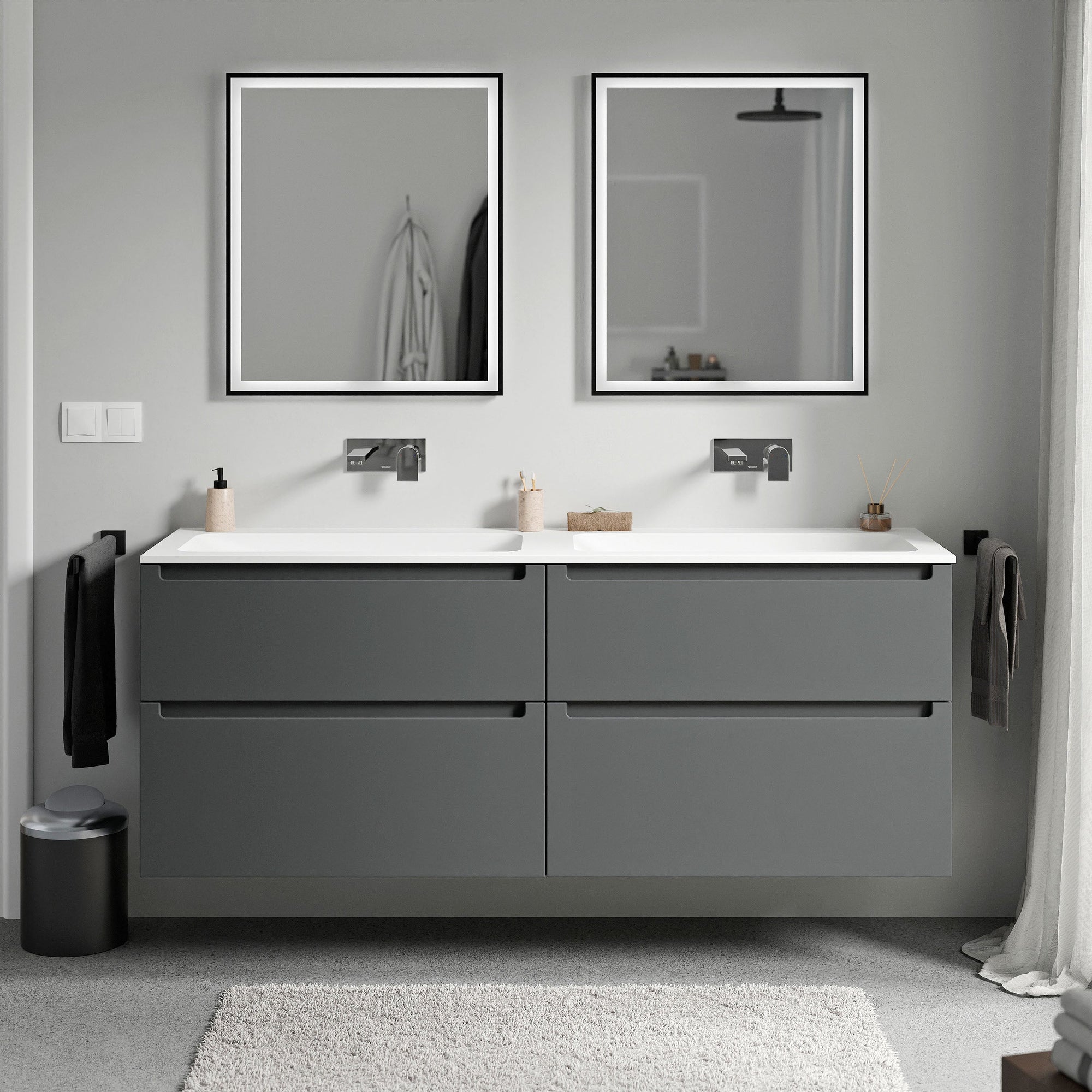 Meuble salle de bain VIREO 160 cm - avec vasque en fonte minérale CREAM - couleur au choix