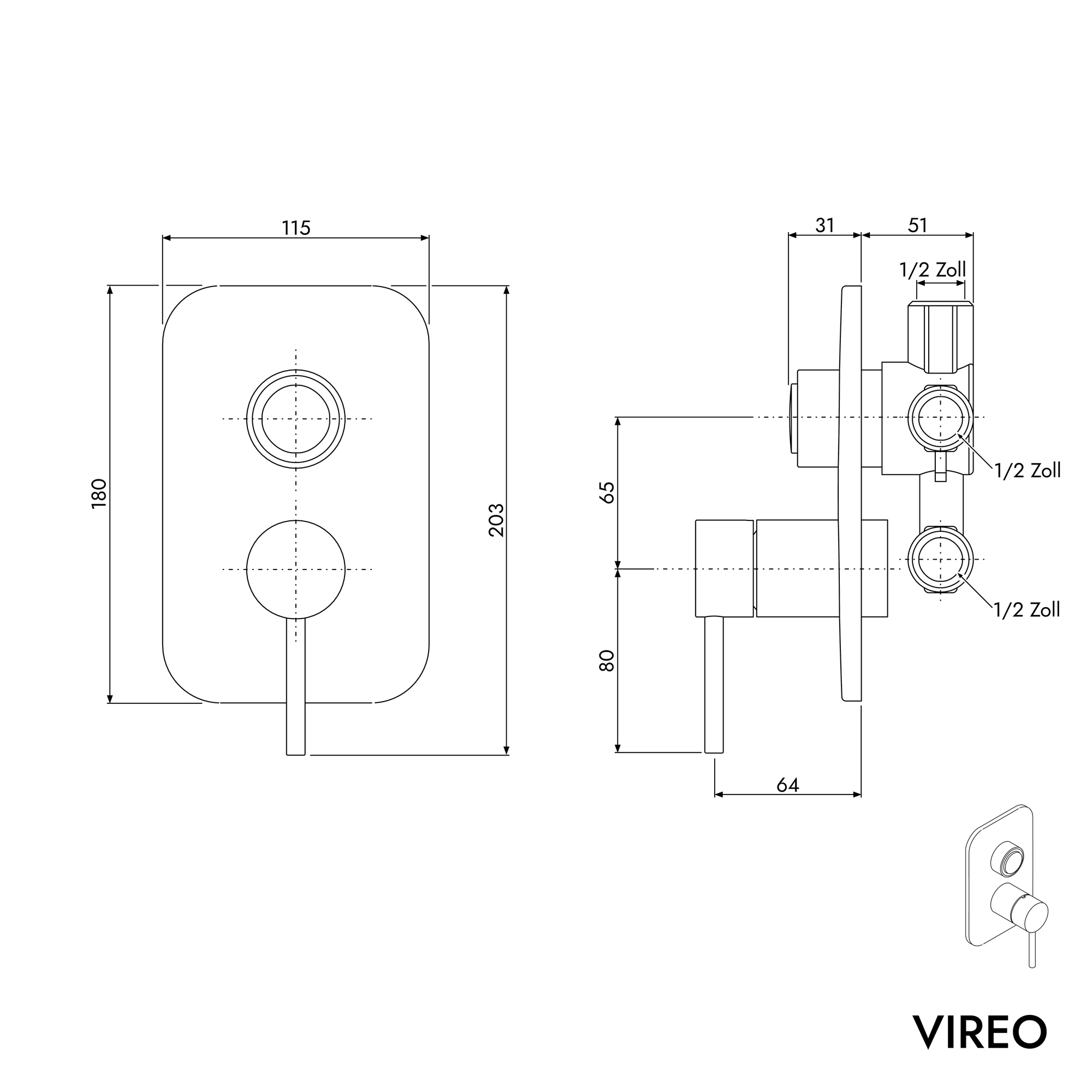 Mitigeur de douche VIREO encastré