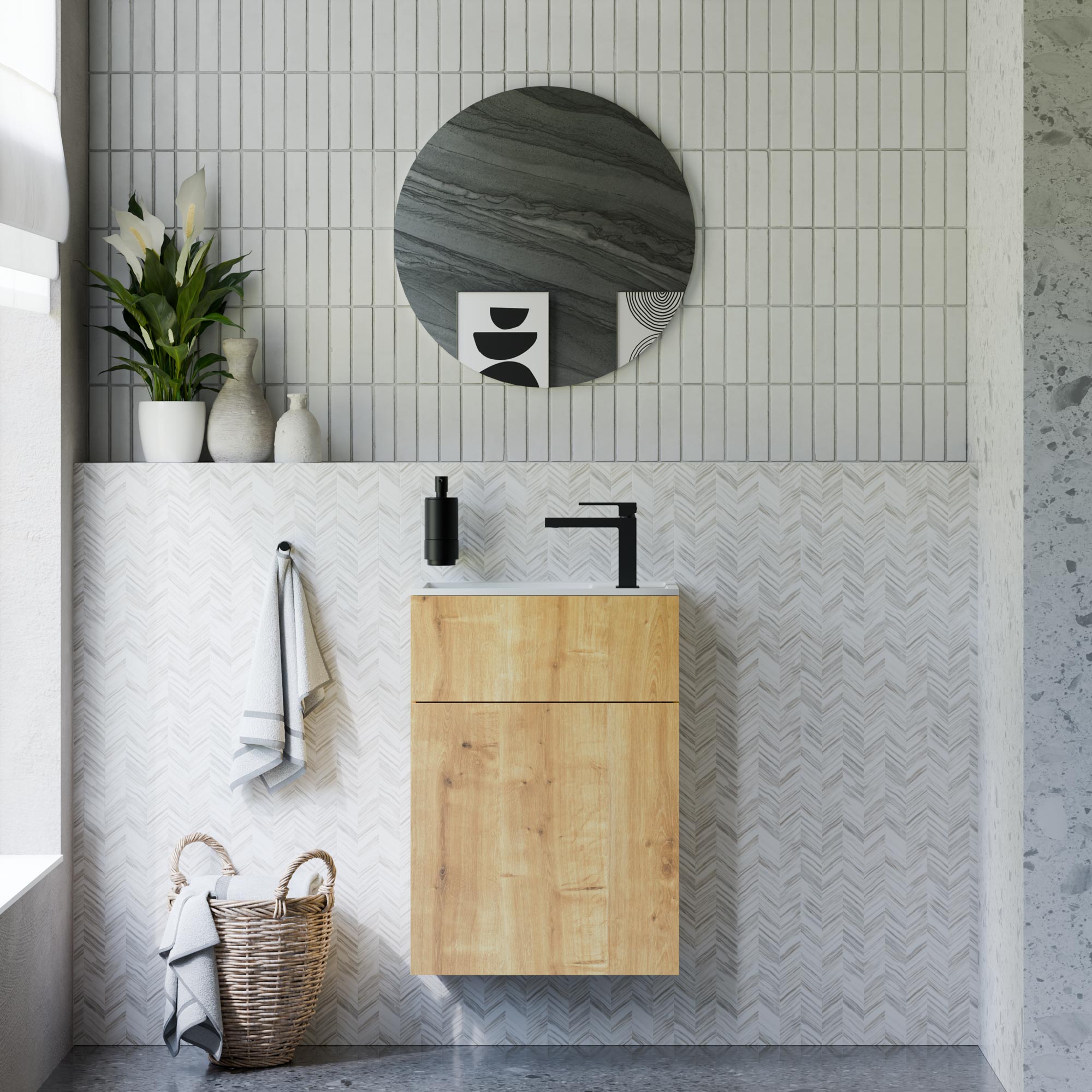 Ensemble de meubles de salle de bains KONDA 50 cm avec lavabo en résine minérale