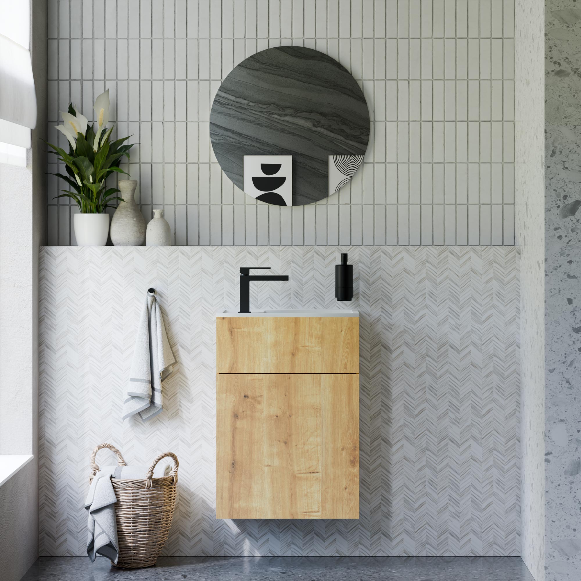 Ensemble de meubles de salle de bain KONDA 50 cm avec lavabo en marbre minéral