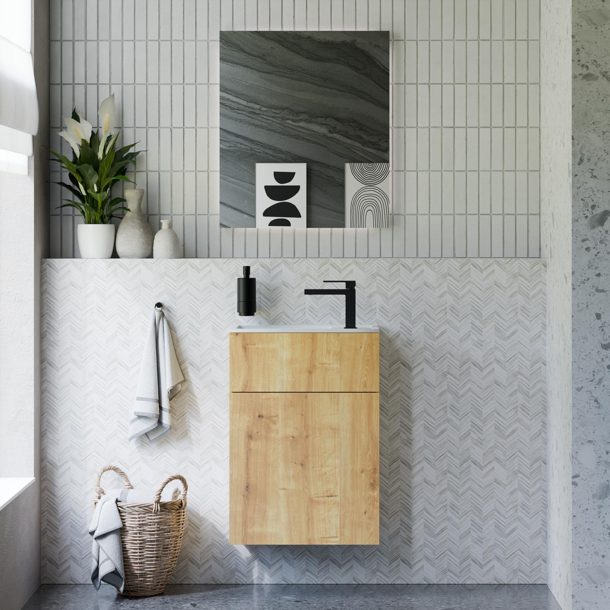 Ensemble de meubles de salle de bains KONDA 50 cm avec lavabo en résine minérale