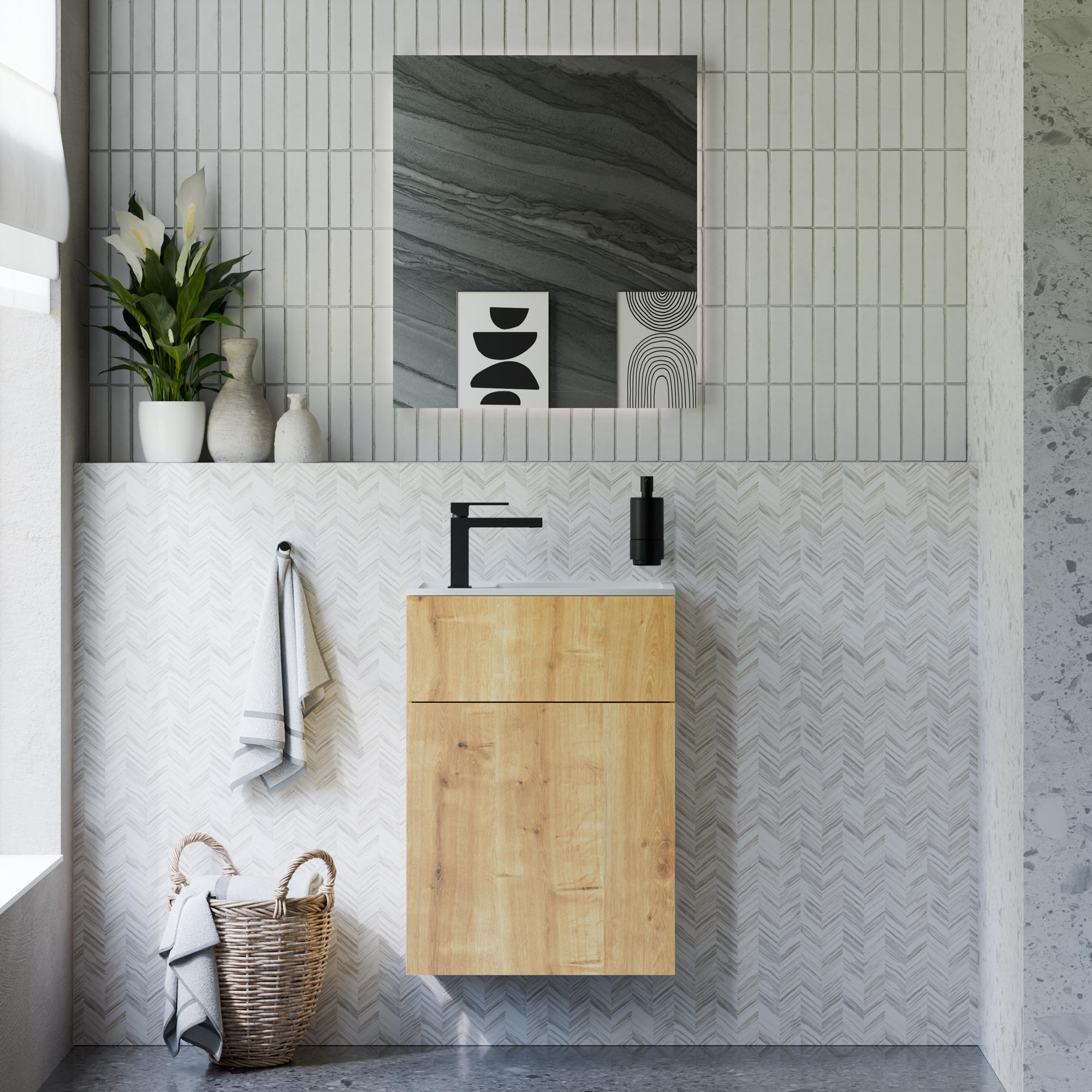 Ensemble de meubles de salle de bain KONDA 50 cm avec lavabo en marbre minéral