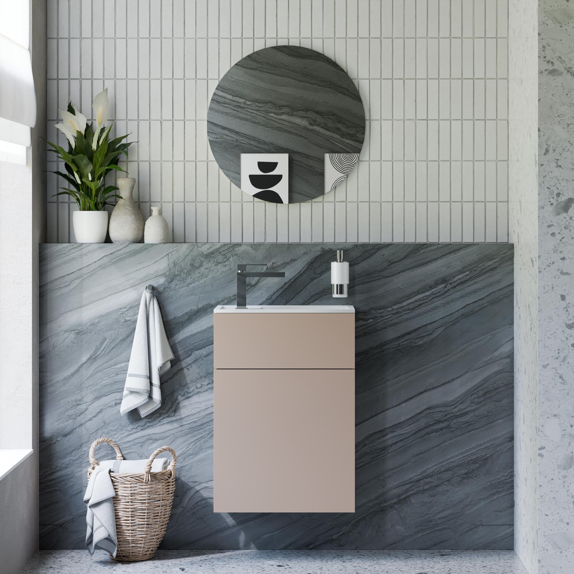 Ensemble de meubles de salle de bain KONDA 50 cm avec lavabo en marbre minéral