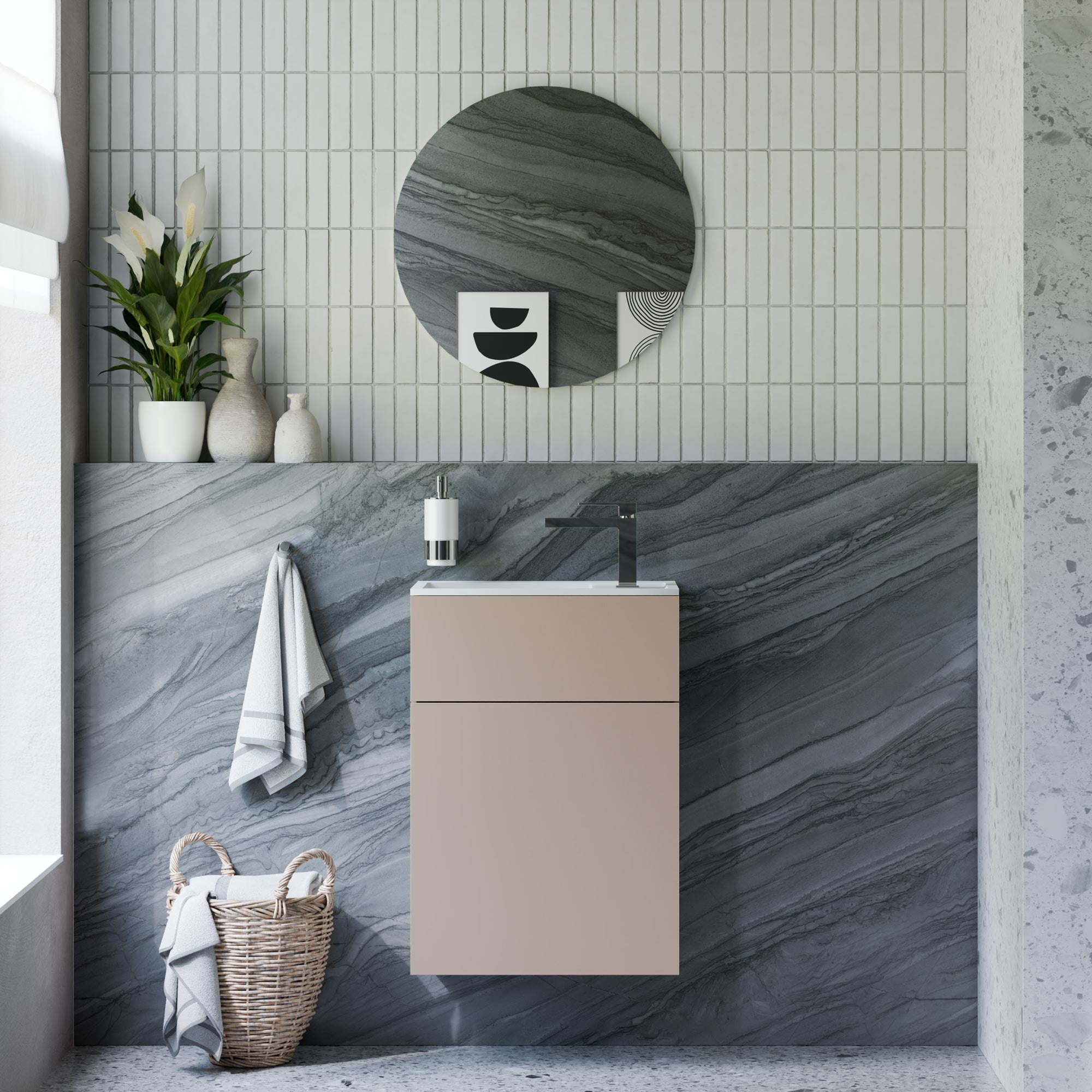 Ensemble de meubles de salle de bains KONDA 50 cm avec lavabo en résine minérale