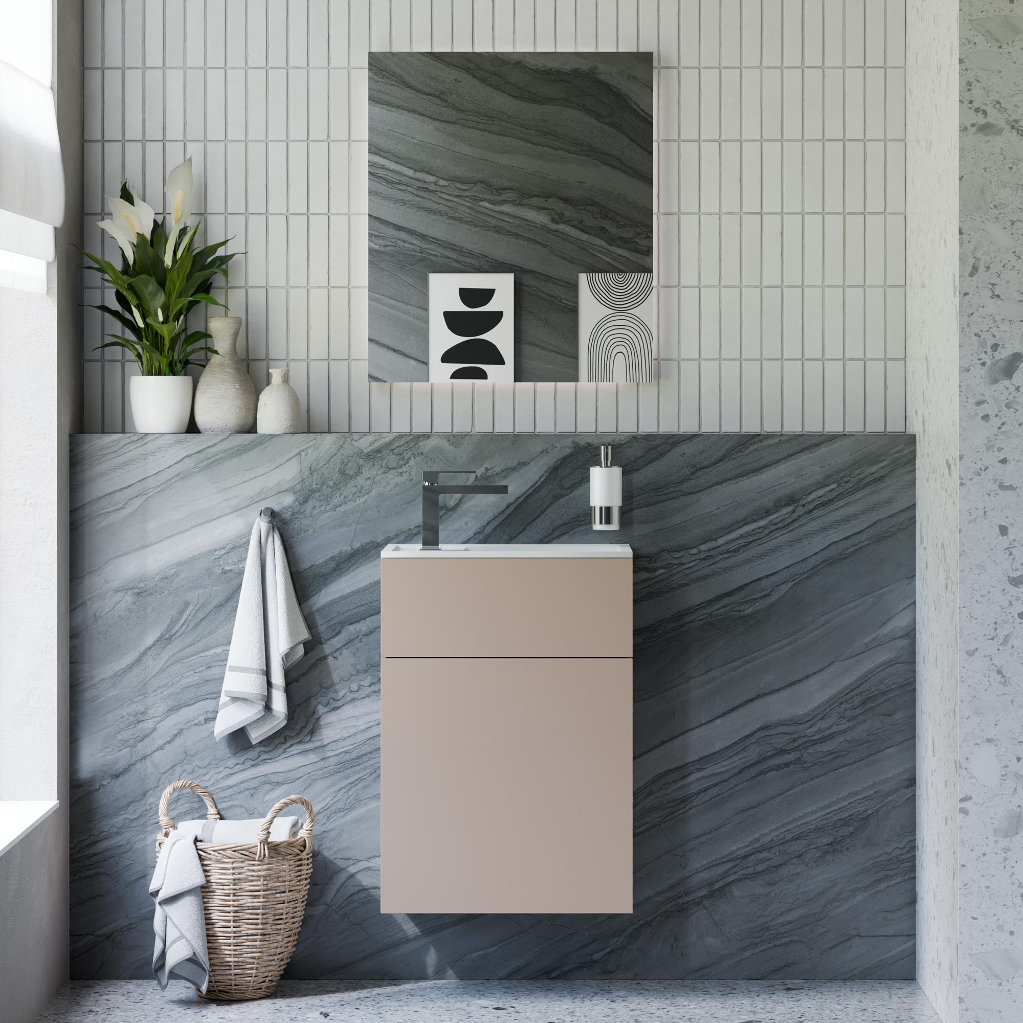 Ensemble de meubles de salle de bain KONDA 50 cm avec lavabo en marbre minéral