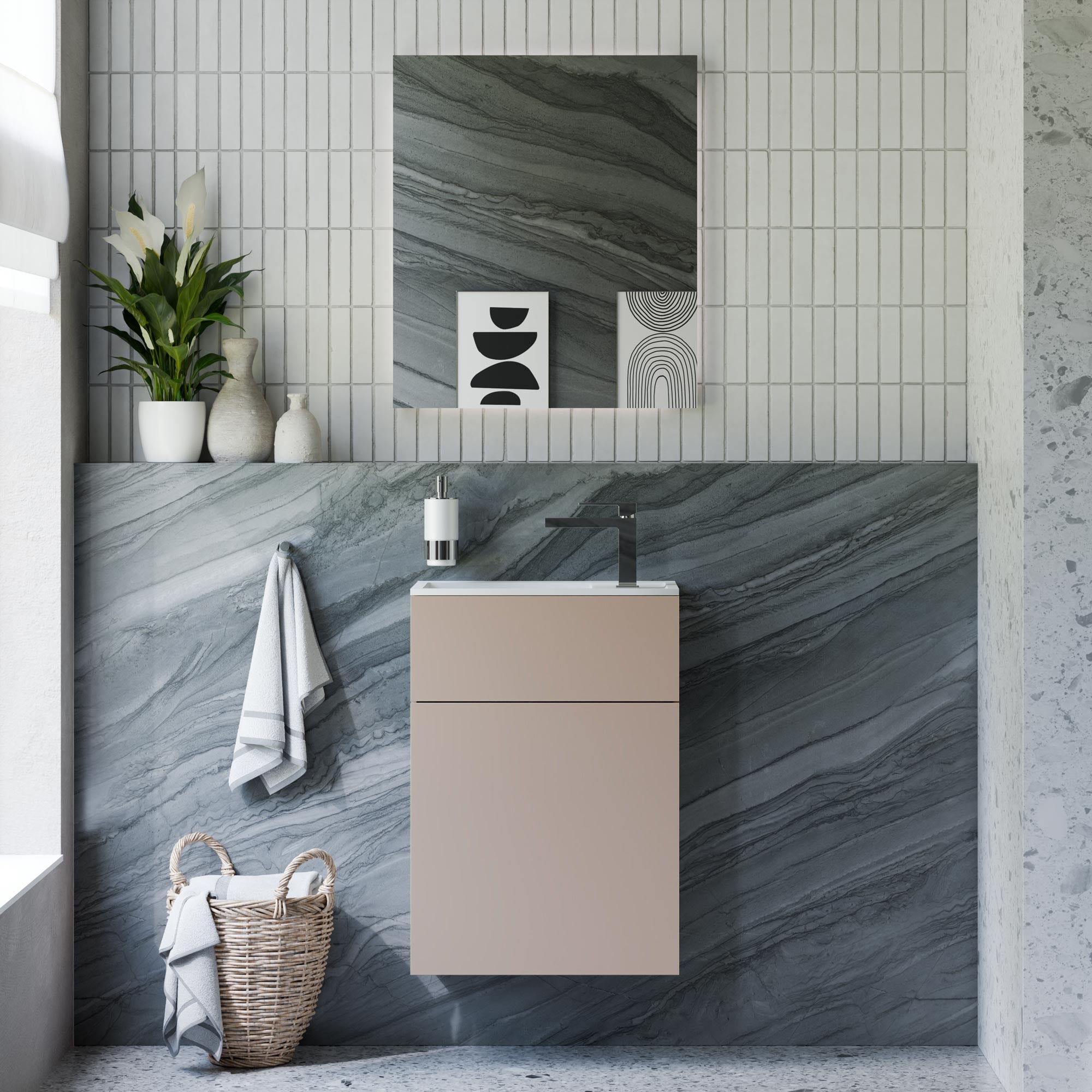 Ensemble de meubles de salle de bains KONDA 50 cm avec lavabo en résine minérale