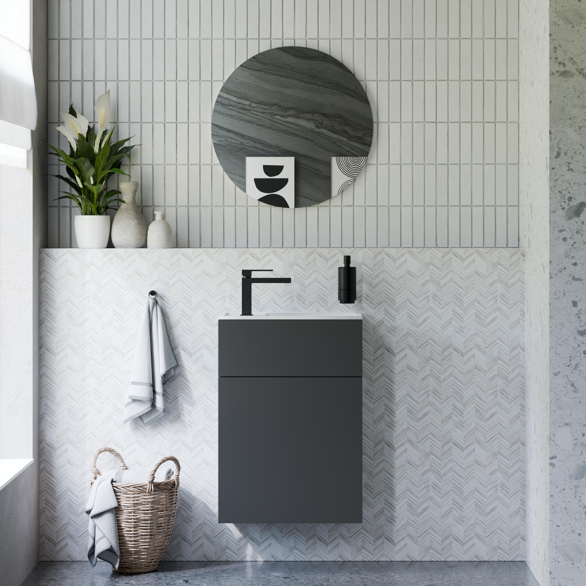 Ensemble de meubles de salle de bain KONDA 50 cm avec lavabo en marbre minéral