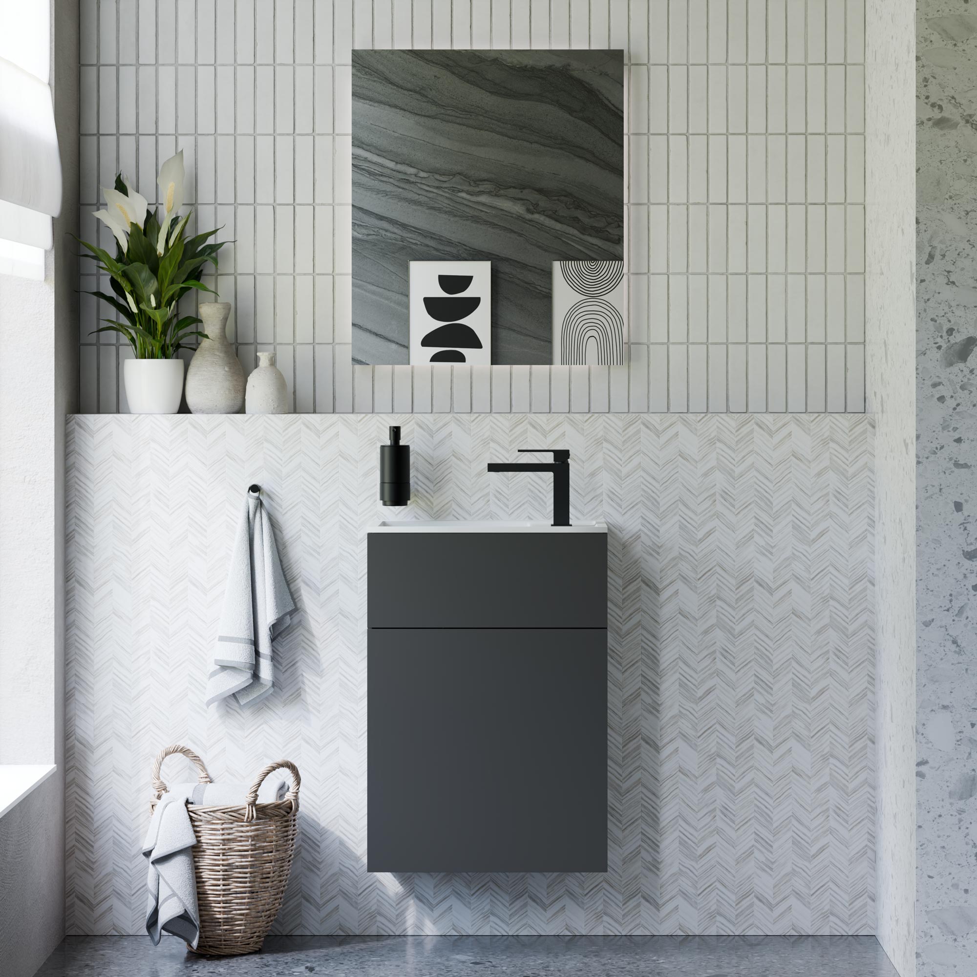 Ensemble de meubles de salle de bains KONDA 50 cm avec lavabo en résine minérale