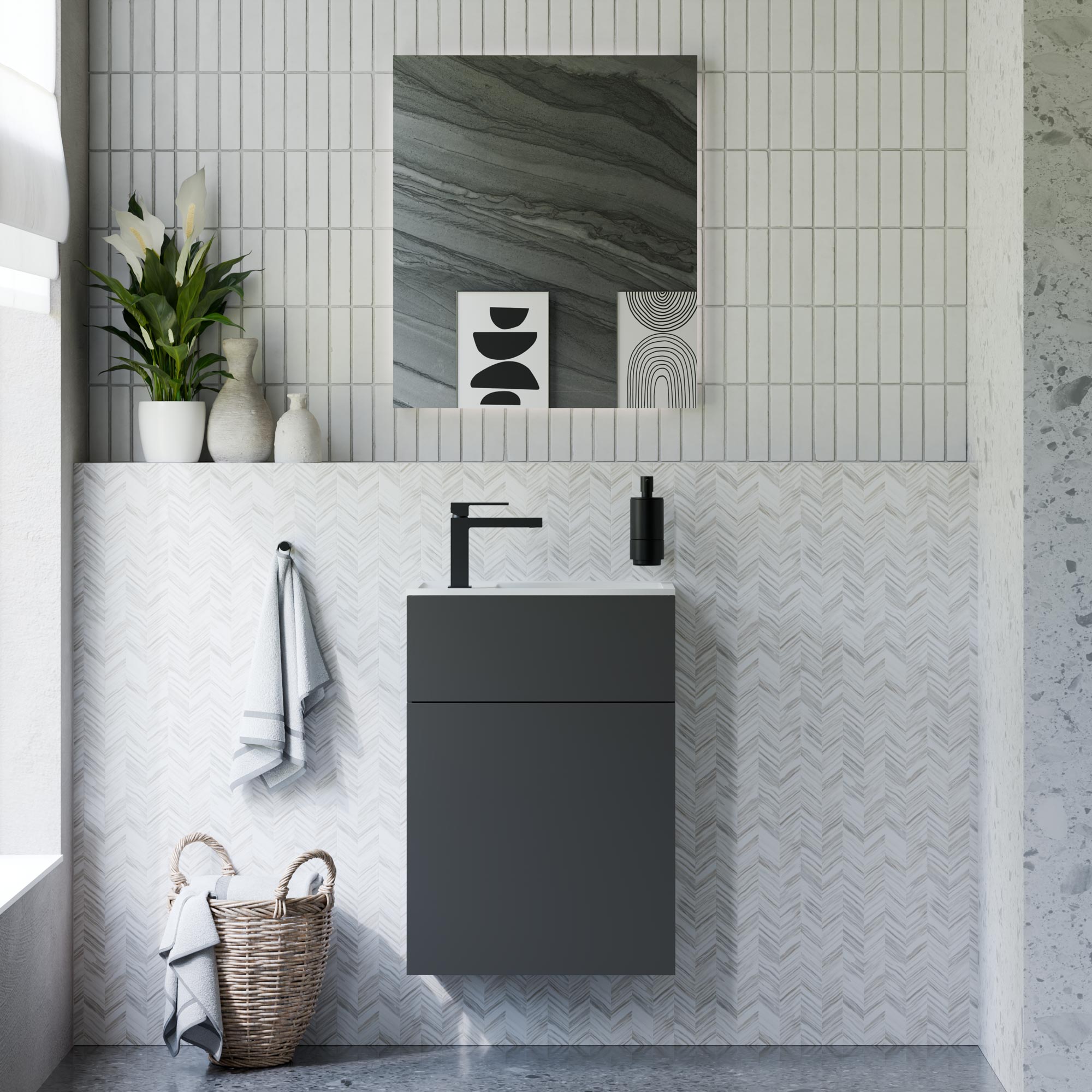 Ensemble de meubles de salle de bain KONDA 50 cm avec lavabo en marbre minéral