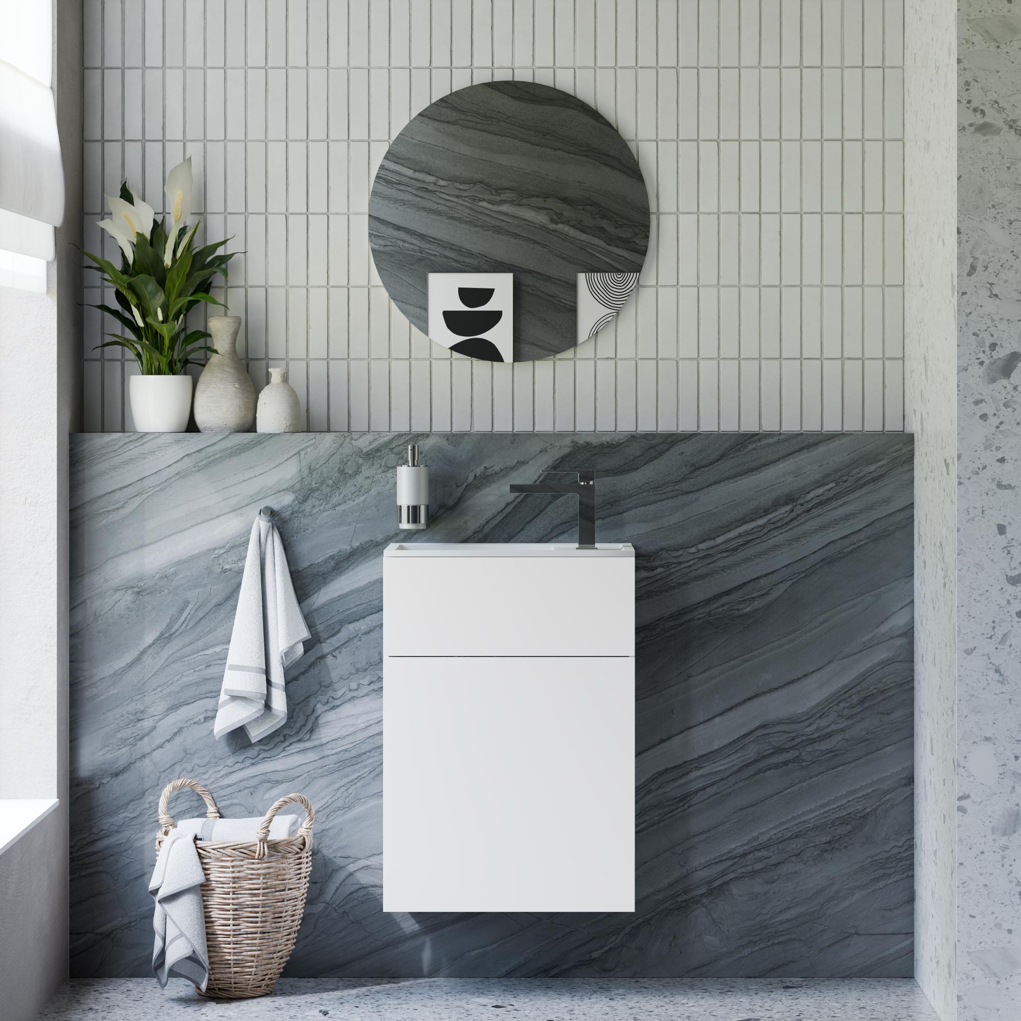 Ensemble de meubles de salle de bains KONDA 50 cm avec lavabo en résine minérale