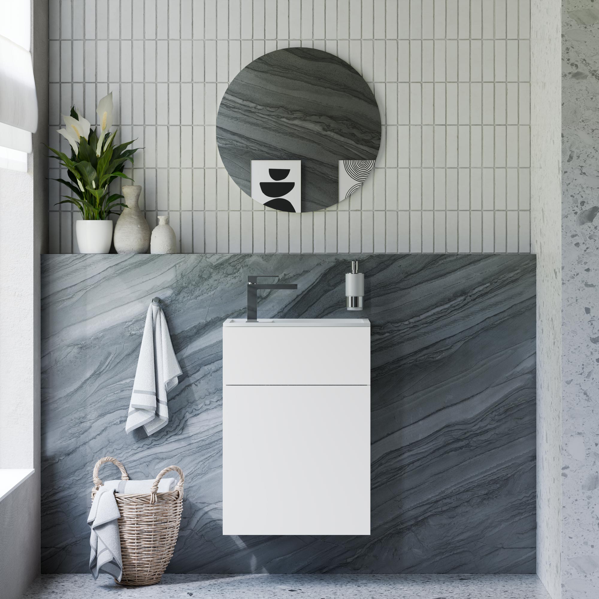 Ensemble de meubles de salle de bain KONDA 50 cm avec lavabo en marbre minéral