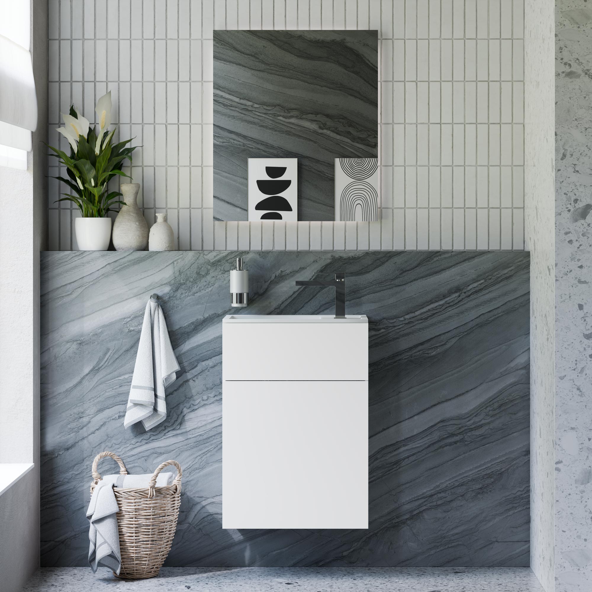Ensemble de meubles de salle de bains KONDA 50 cm avec lavabo en résine minérale