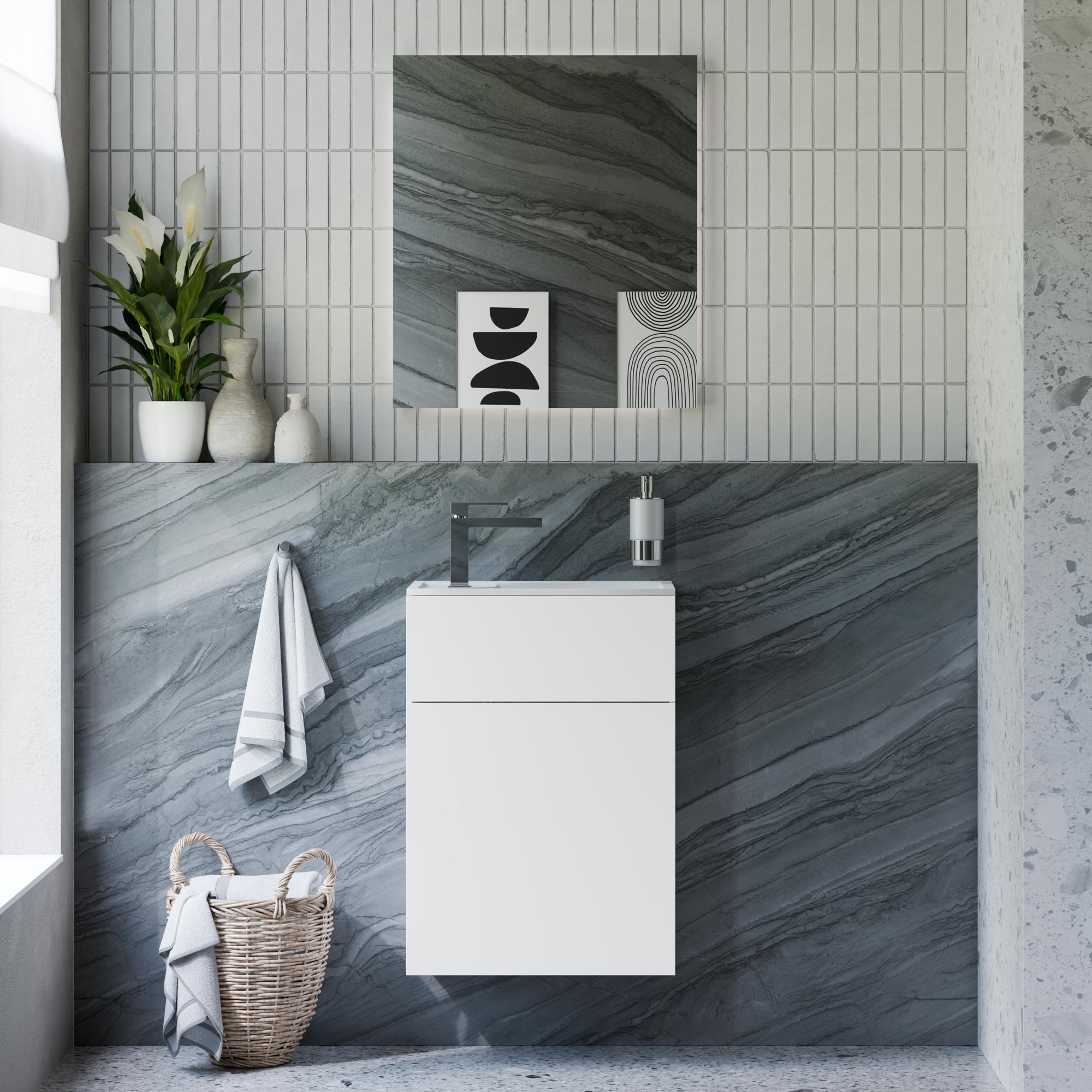 Ensemble de meubles de salle de bain KONDA 50 cm avec lavabo en marbre minéral