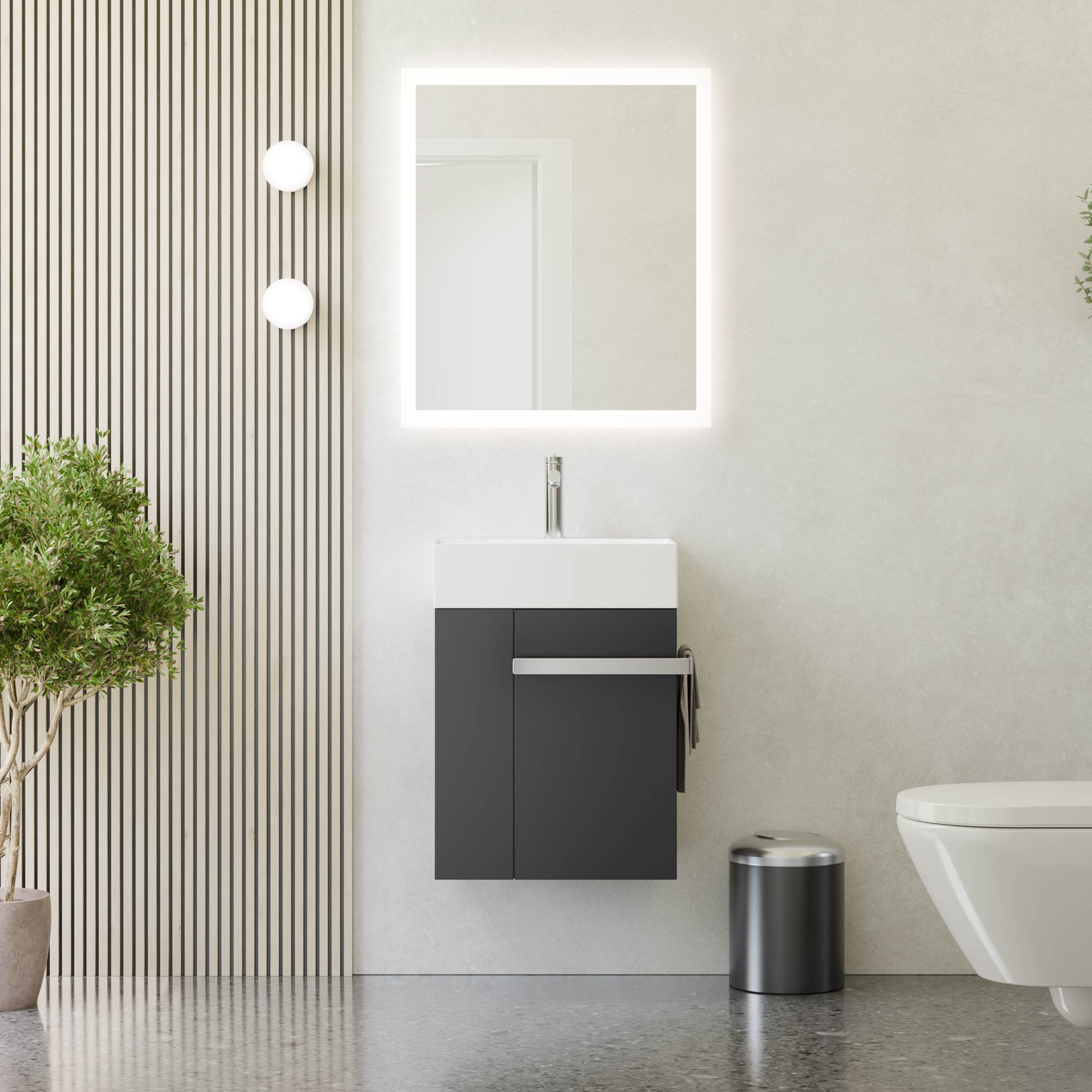 Ensemble de meubles de salle de bain pour WC invités COMPACT 45 cm avec lavabo