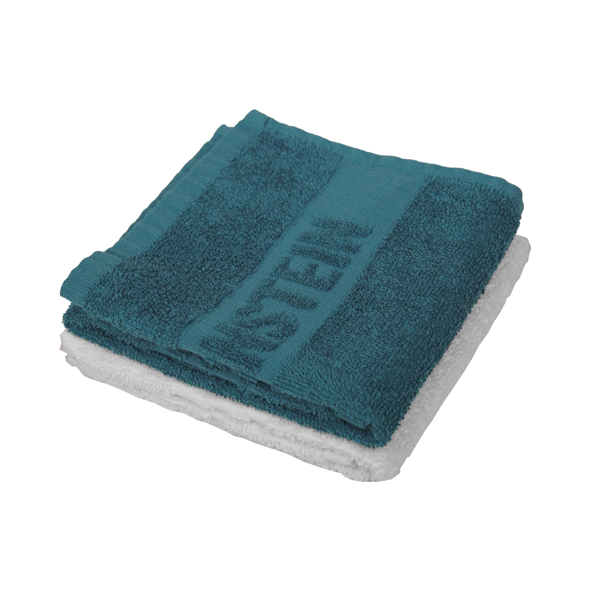 Bernstein Serviettes de bain PURECOTTON - Ensemble de 2 pièces Bleu pétrole &amp; Blanc - 100% Coton - 30 x 50 cm